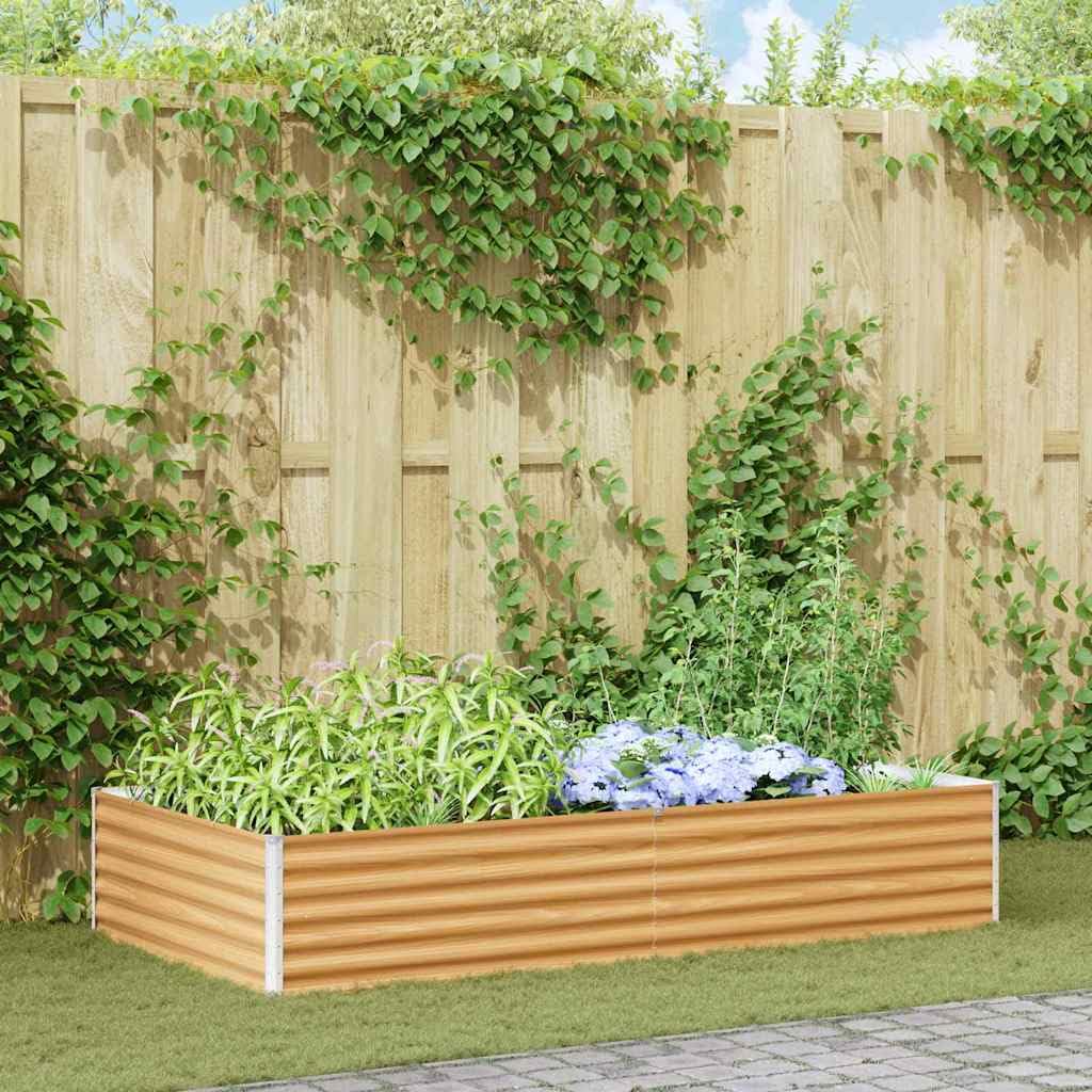 Bancal de acero galvanizado, color marrón claro, 195 x 100 x 36 cm, resistente metal para jardín para plantas y verduras al aire libre