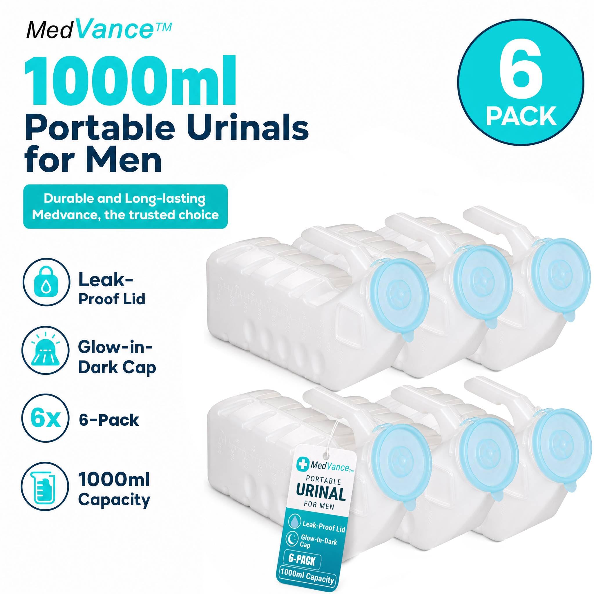 MedVance Male Urinals - Spill-Proof & Glow in the Dark -2