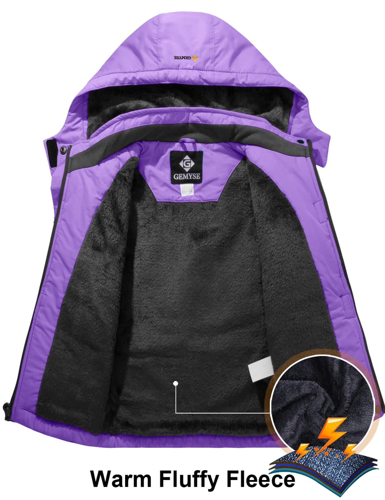 GEMYSE Mädchen Wasserdichte Skijacke Winddichte Fleece Outdoor Winterjacke Regenjacke mit Kapuze