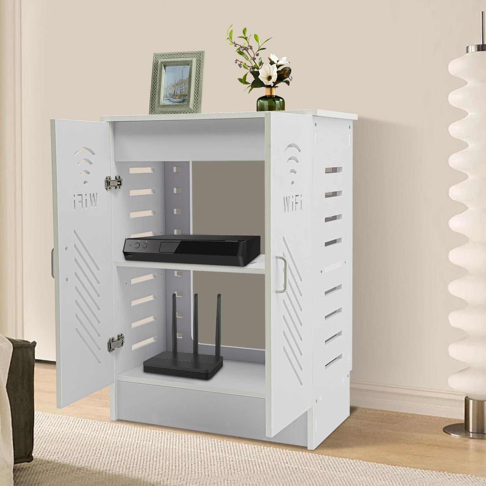 Armadio portaoggetti in PVC 50x30x70cm, mobile router con ripiano regolabile