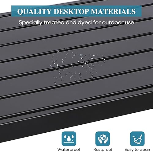 Miniatura 11 de Mesa de bar para exteriores, consola de patio, mesa de altura con marco de acero recubierto de polvo, resistente a la intemperie, parte superior Gris