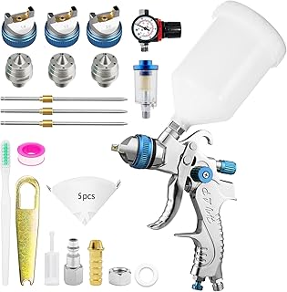 RRJ HVLP Lackierpistole Spritzpistole Kit mit 1,4/1,7/2,0mm, Profi Lackierpistole Druckluft Schwerkraft Sprühgeräte Farbpistole mit 600 ml Plastikbecher Mit Luftdruckregler (Blau)
