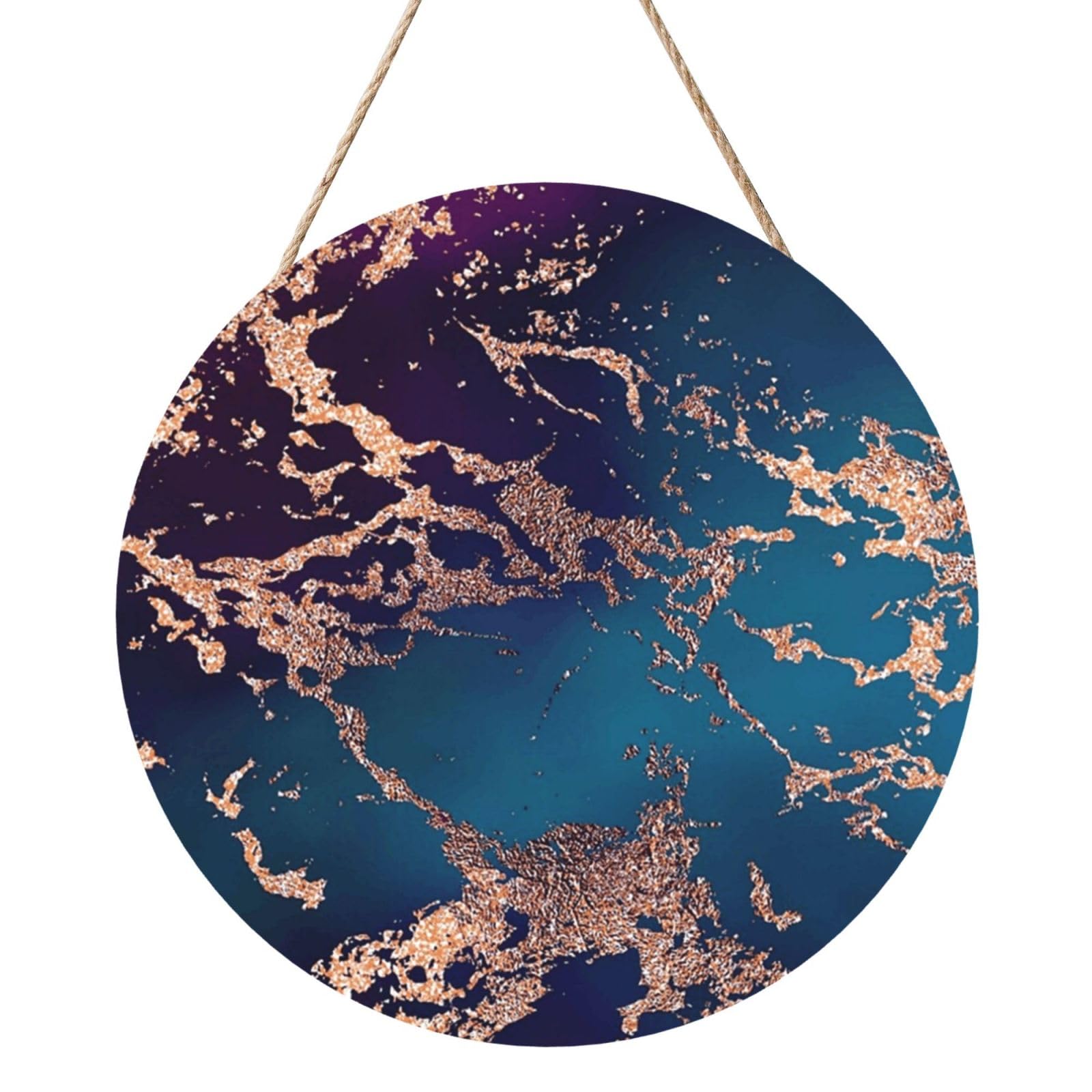 InOmak Purple Teal Rose Gold Marble Parties, Round Wood Panel Painting 12 in, Wall Hanging Painting For Home
