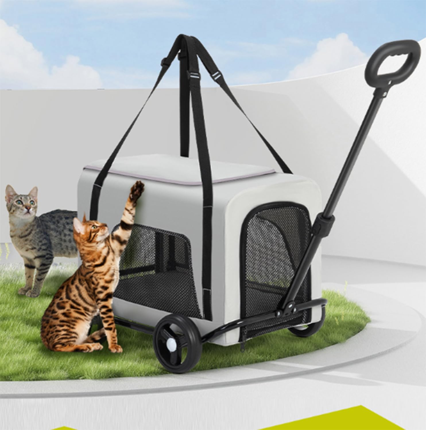 Passeggino pieghevole cani, carrozzina animali domestici 4 ruote i viaggi