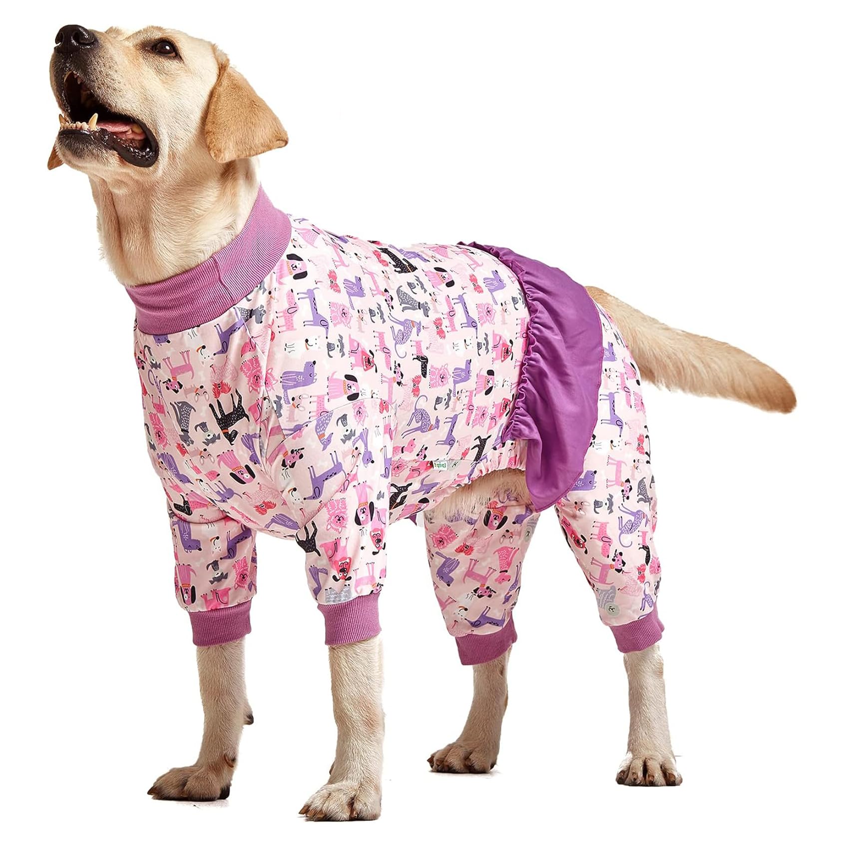 LovinPet Long Sleeve Onesie for Large Dogs, High Collar Cotton Dog Shirt, Anti-Shedding, Lightweight Stretchy Knit, Stop Shedding for Dogs, Pink Puppy