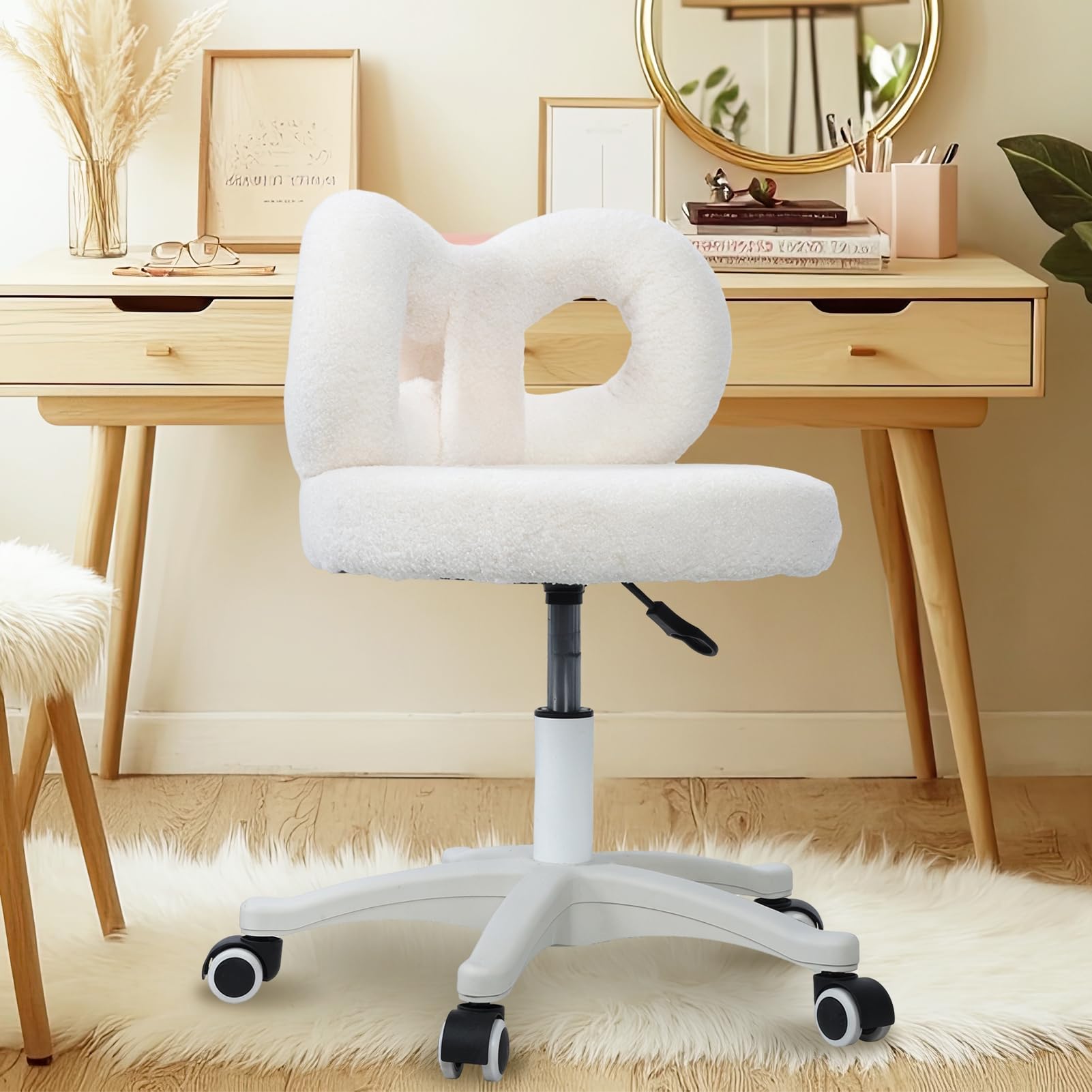 gihusrzx Swive Vanity Chair Chair Ergonomic Desk Comfy Chair with Plush Cover Bowknot Back Computer Chair Rolling Swivel