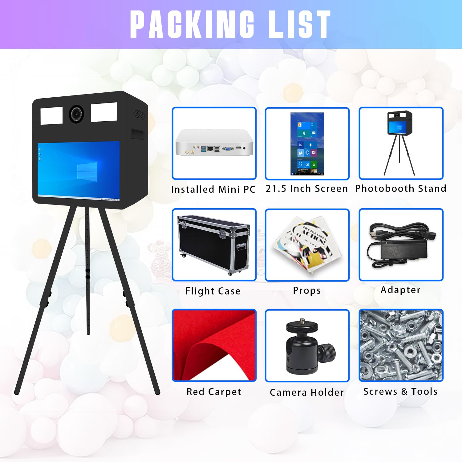 Espejo Photo Booth Magic Mirror con pantalla táctil de 21,5 pulgadas para bodas, fiestas, eventos (máquina blanca, cabina de fotos de 54,6 cm)