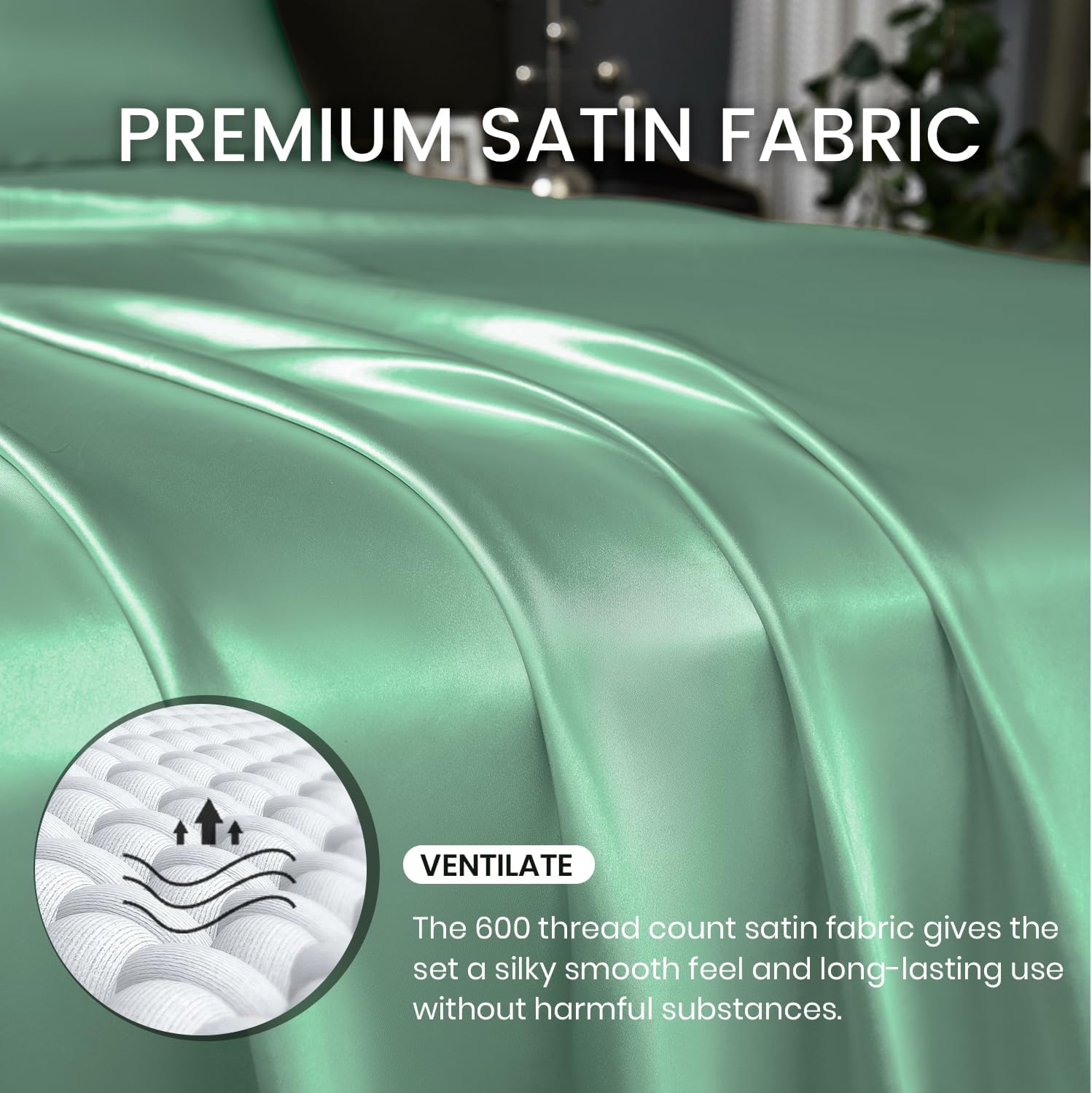 Revdomfly 4 Pcs King Size Luxury Silky Soft Grass Green Satin Sheet Set,1 Premium Moisture Wicking Fitted Sheet Fits Up to 16 Inches Deep Pocket + 1 Flat Sheet + 2 Pillowcases（Grass Green, King）
