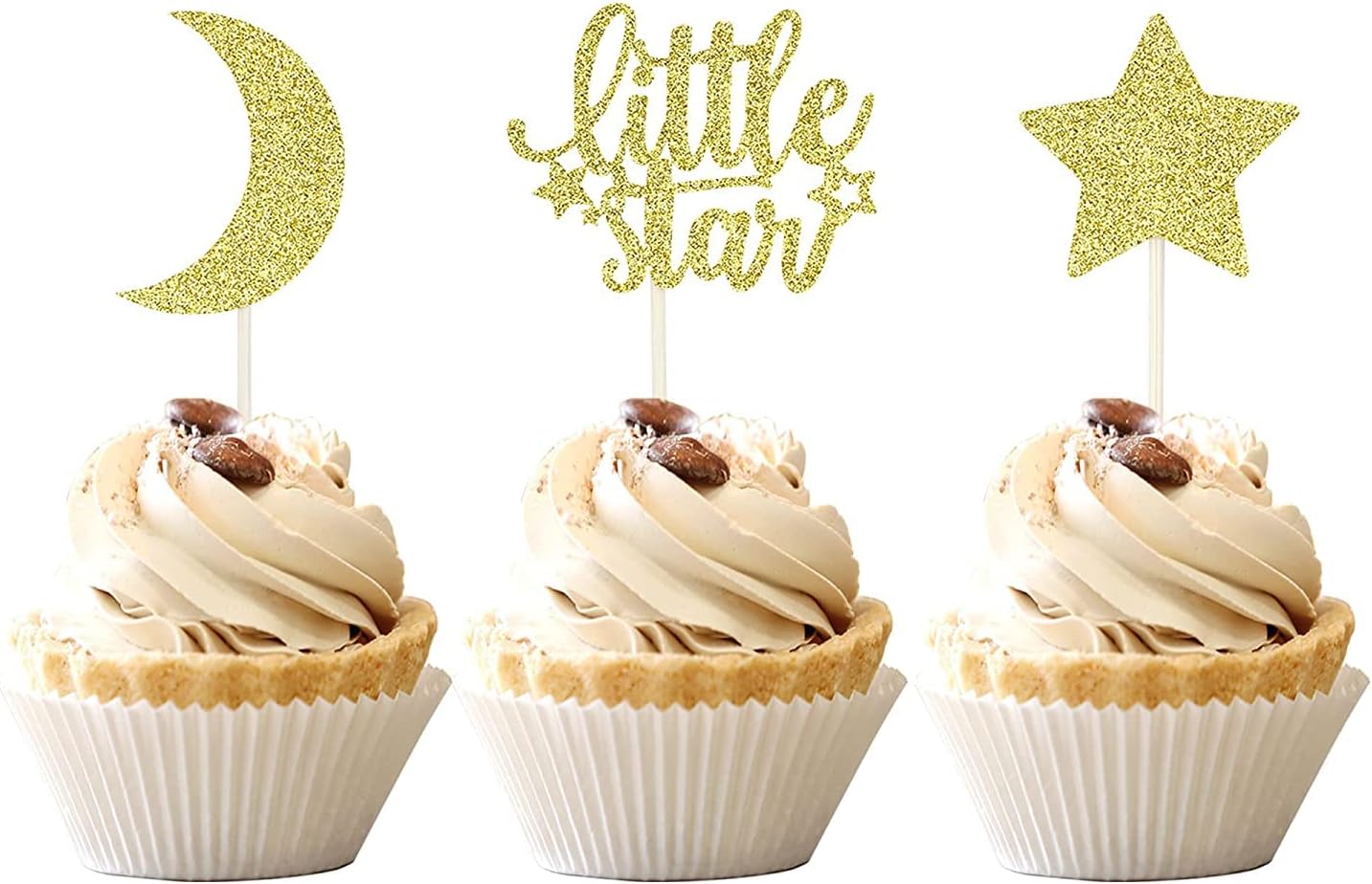 Confetti! 24 PCS Little Star Cupcake Toppers with Moon Gold Glitter Star Cupcake Picks Baby Shower Kids Birthday Party Cake Decorations Supplies