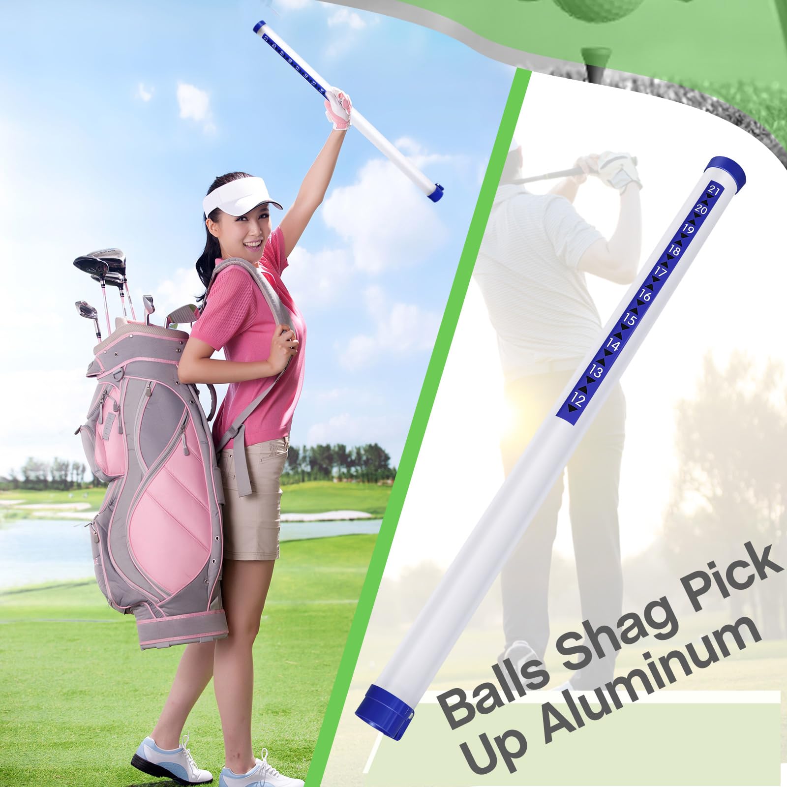 Deekin Recogedor de pelotas de golf de plástico transparente para recoger pelotas de golf, dispositivo profesional de herramienta de recogida para hombres y mujeres, 35.4 pulgadas