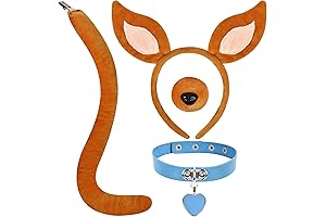 Dog Ears Headband and Tail Nose Blue Collar Set Dog Costume Brown