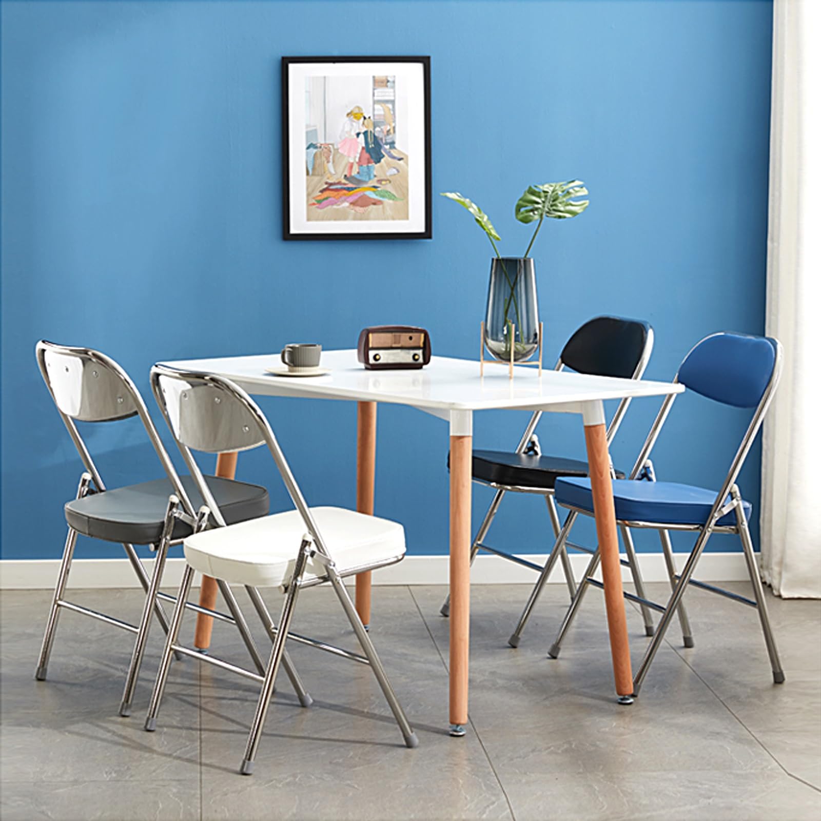 Set 6 Sedie Pieghevoli Slim Con Seduta Imbottita - Ideali Per Ospiti, Ufficio, Casa E Campeggio, Colore Nero