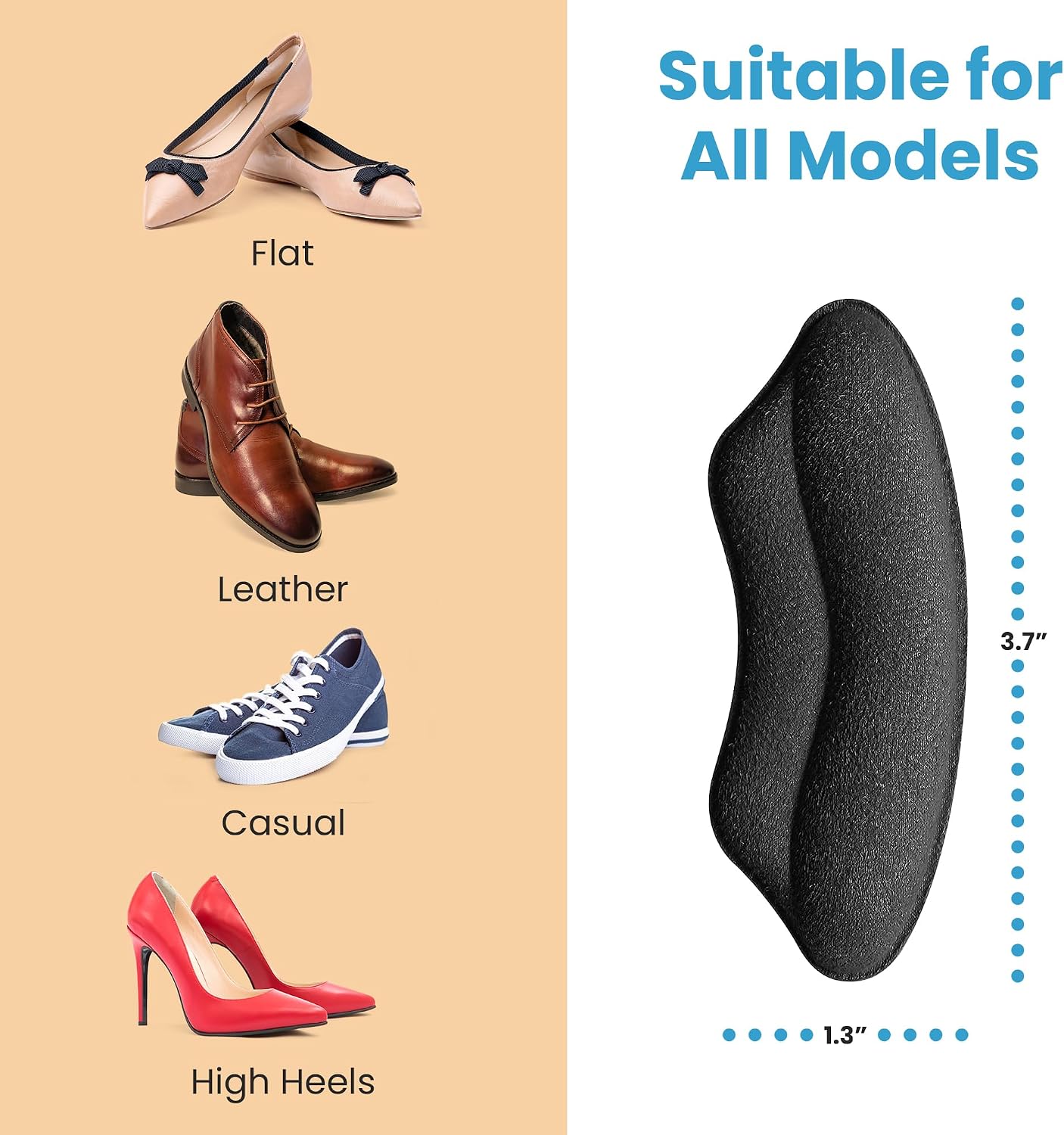 Serenelife Heel Pads - 2 Pairs of Shoe Inserts for Men & Women's Boots, High Heels & Sneakers - Fills Loose Space in Poor Fitting Loafers - Soft & Comfortable - Strong Adhesive - Black & Apricot