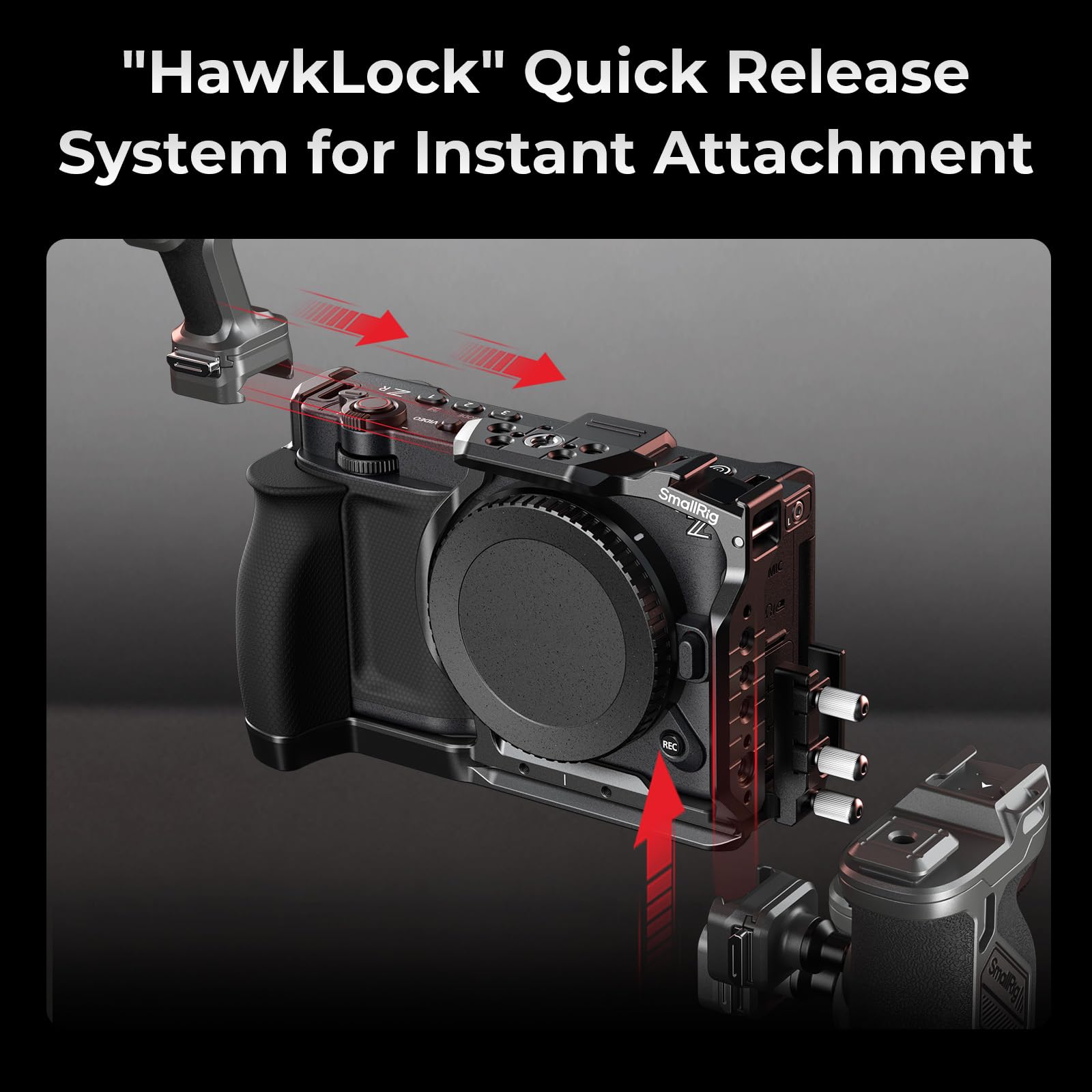 SMALLRIG HawkLock Cage d'extension à dégagement Rapide pour Nikon ZR avec poignée, Plaque de dégagement Rapide intégrée pour Arca, Compatible avec et trépieds pour DJI RS 3 Pro/RS 4 Pro, 5904
