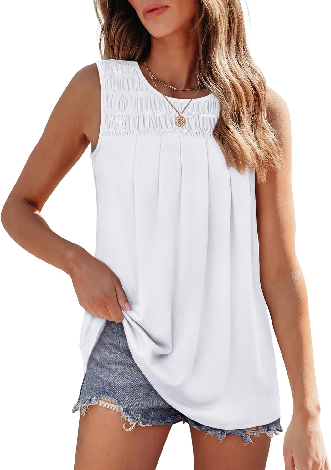Aokosor Ladies Tops for Women UK Summer Vests Pleated Sleeveless Top Ruched Fronted Tank