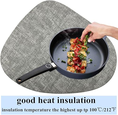 Miniatura 10 de Juego de 6 manteles individuales de piel sintética lavables e impermeables, resistentes al calor, tapetes de poliuretano para interiores y