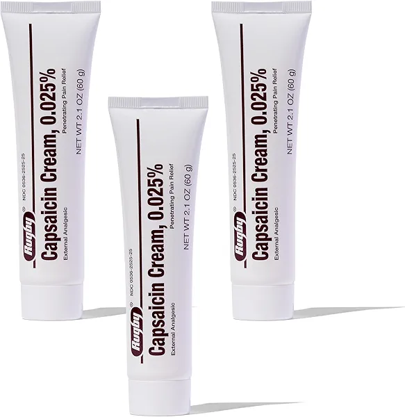 Rugby Capsaicin 0.025% Cream for Penetrating Pain Relief - 2.1 Oz (60g) (3 Pack)
