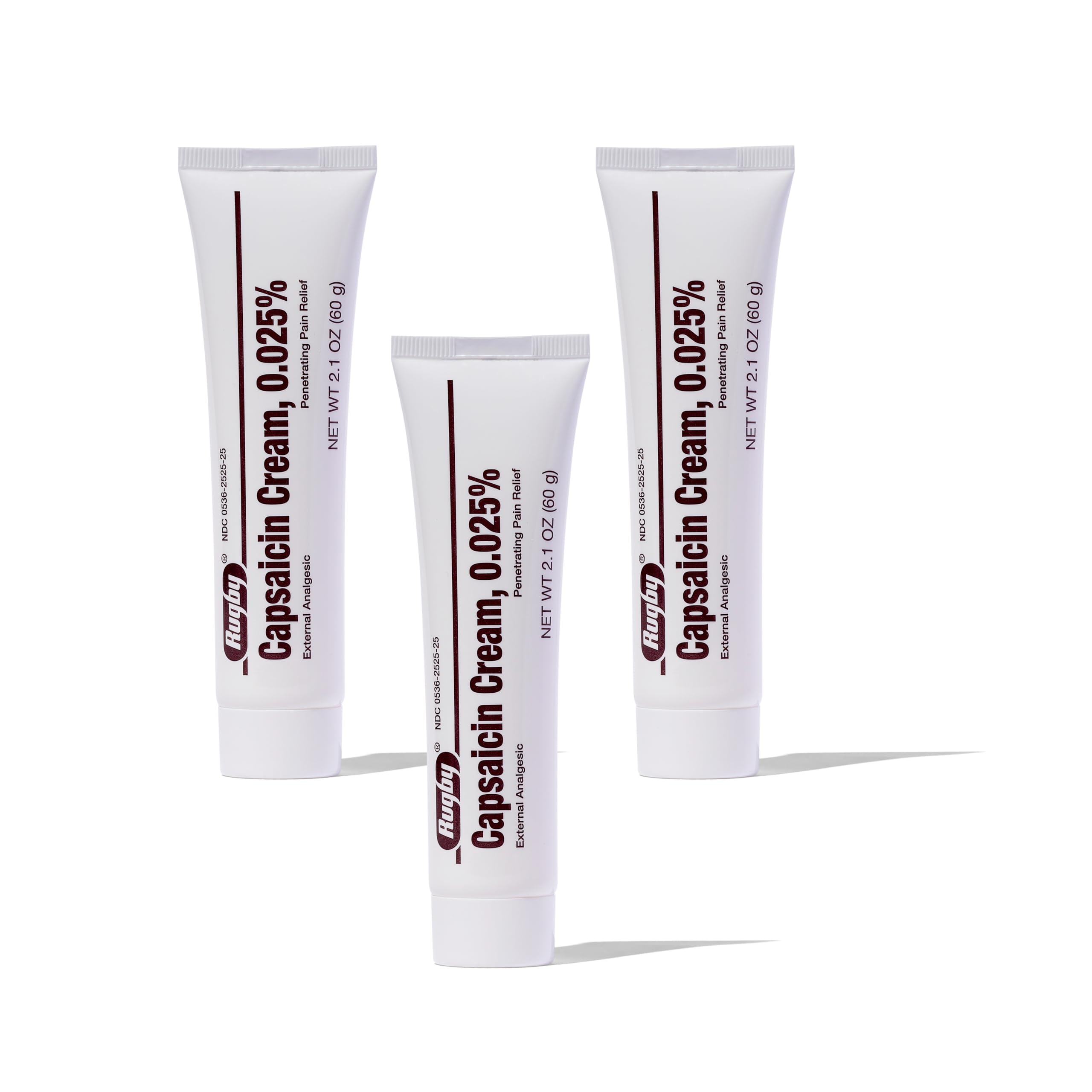 Rugby Capsaicin 0.025% Cream for Penetrating Pain Relief - 2.1 Oz (60g) (3 Pack)