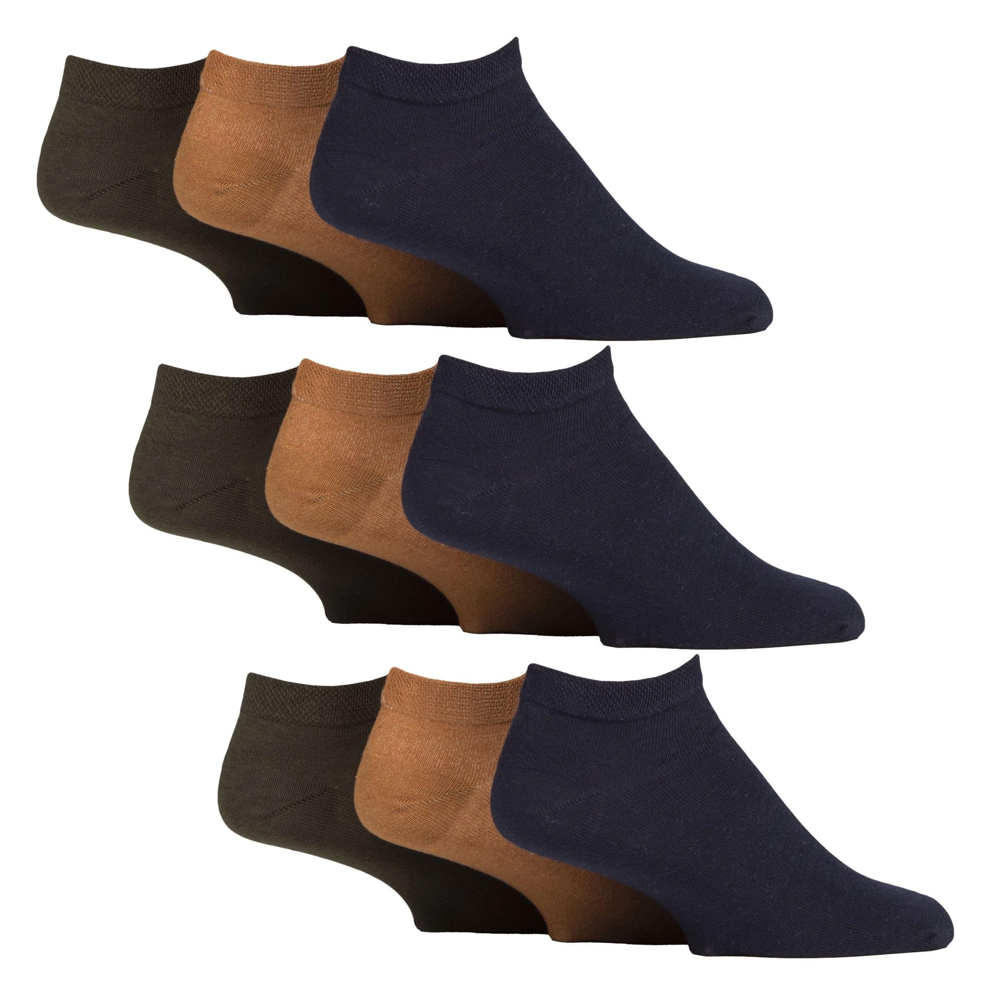 9 Pack Diabetic Trainer Socks - Wide Ankle - Low Cut - Cotton Rich - Mens Size 6-11 UK