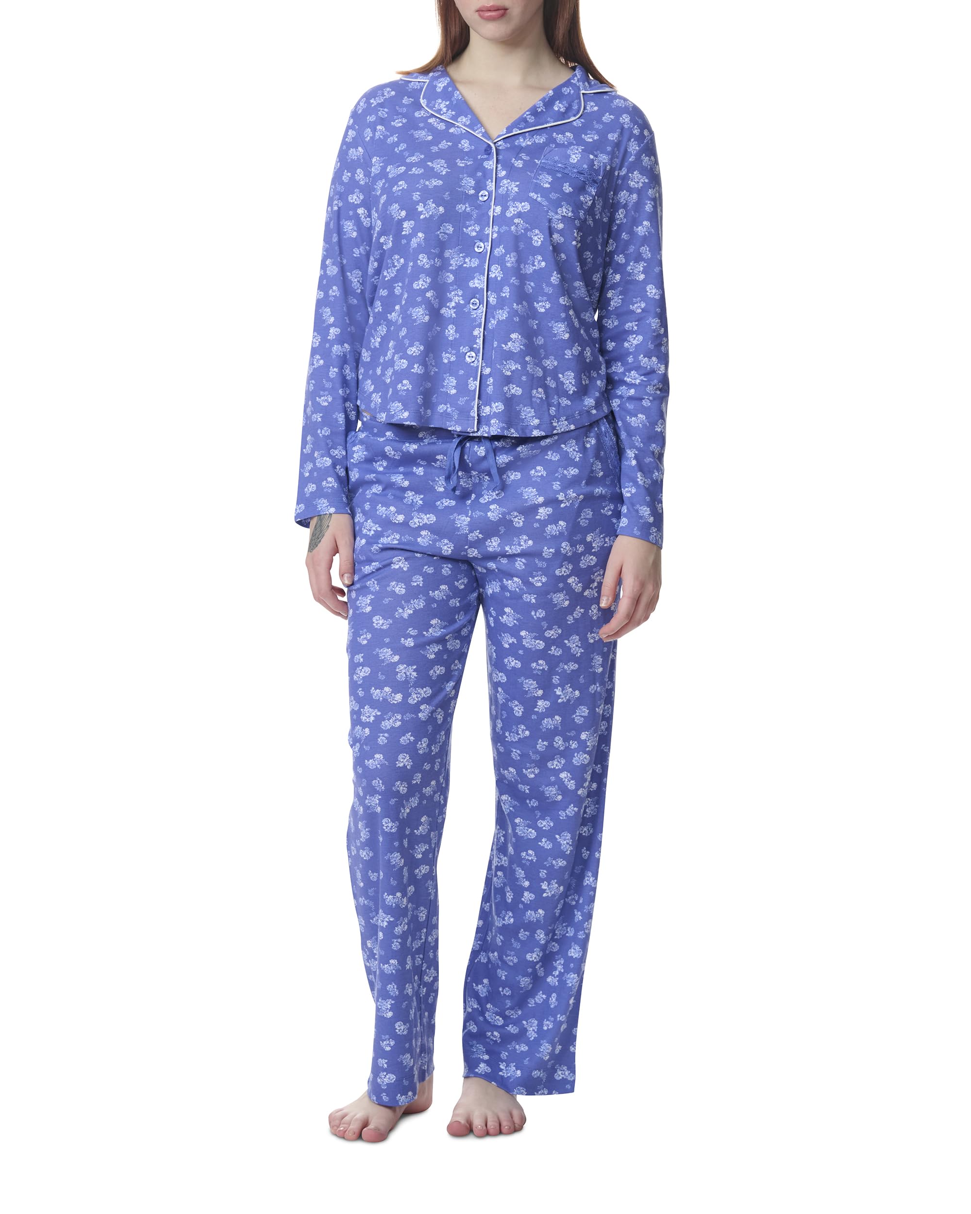 Karen Neuburger Women's Two-Piece Long Sleeve Girlfriend Lace Pajama Set