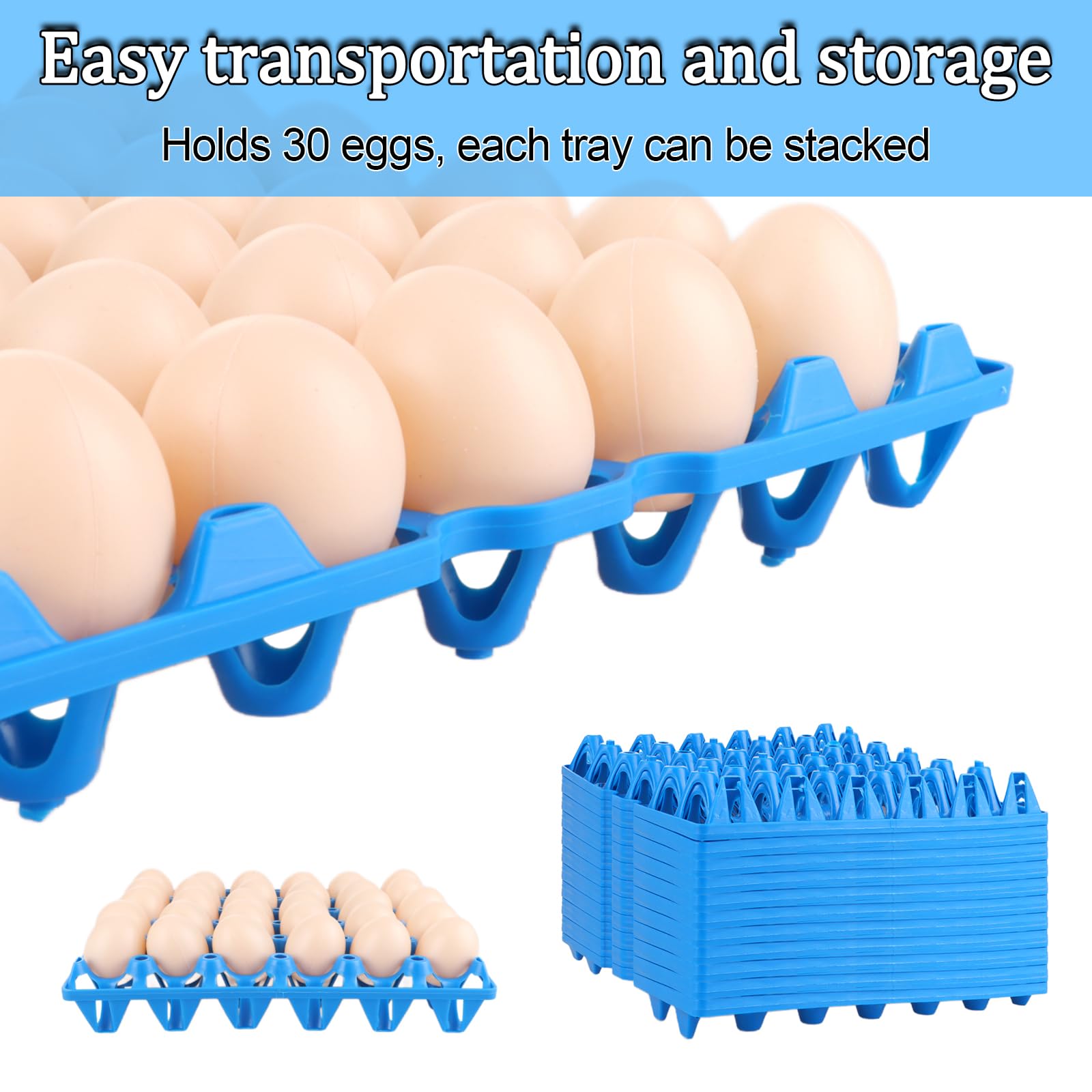 CYEER Lot de 20 Plateaux à Œufs en Plastique - Alvéoles de Stockage pour 30 Œufs (600 Œufs au Total) - Porte-Œufs Empilables, Robustes et Lavables - Idéal pour Élevage, Marché, Transport et Poulailler