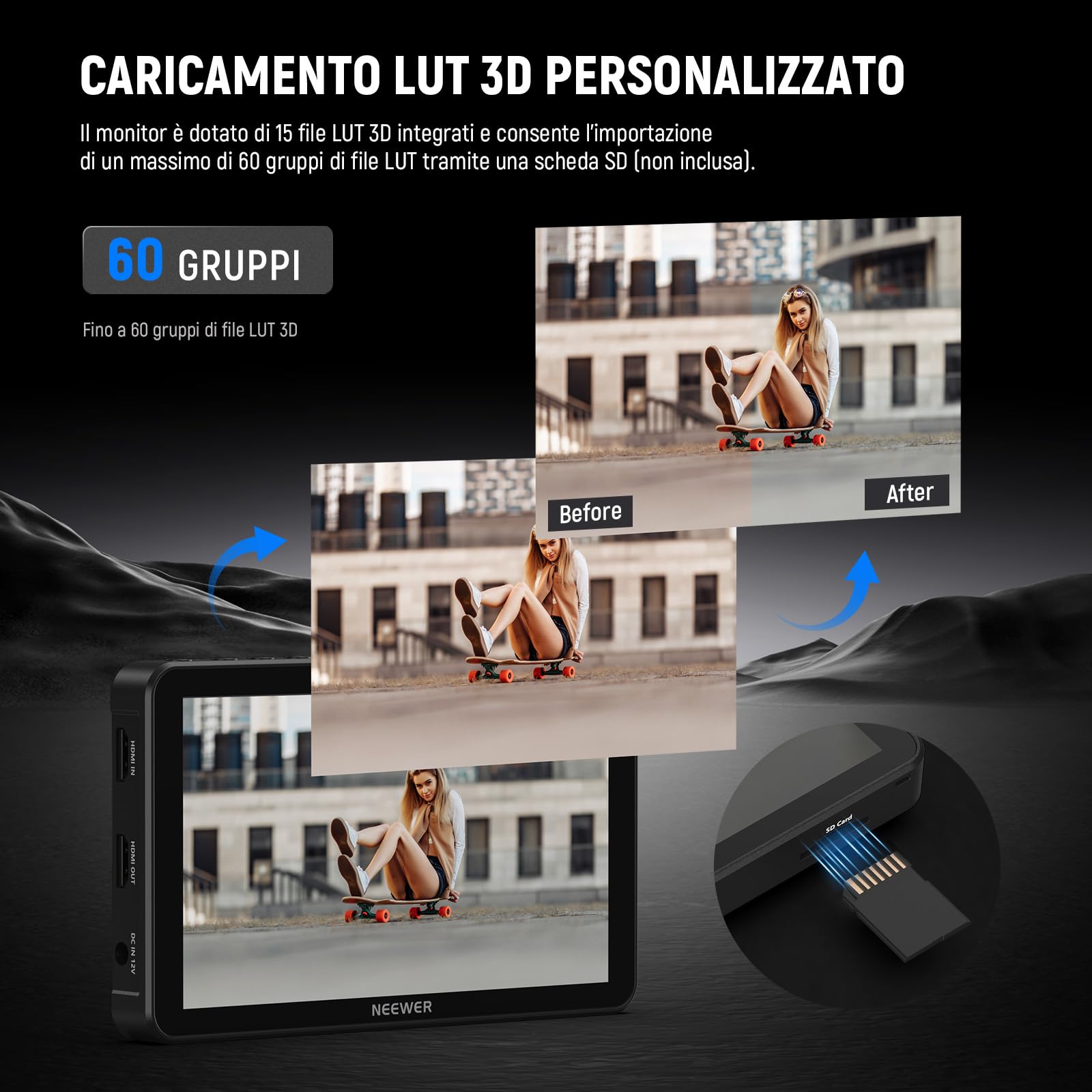 NEEWER F700 Monitor da Campo per Fotocamera 7", 2000nit HD 1920x1080 IPS Touch Screen con 3D LUT, Loop in/Out HDMI 4K con Peak Focus DSLR Video Assist HDR Waveform, Cold Shoe, Batteria Non Inclusa