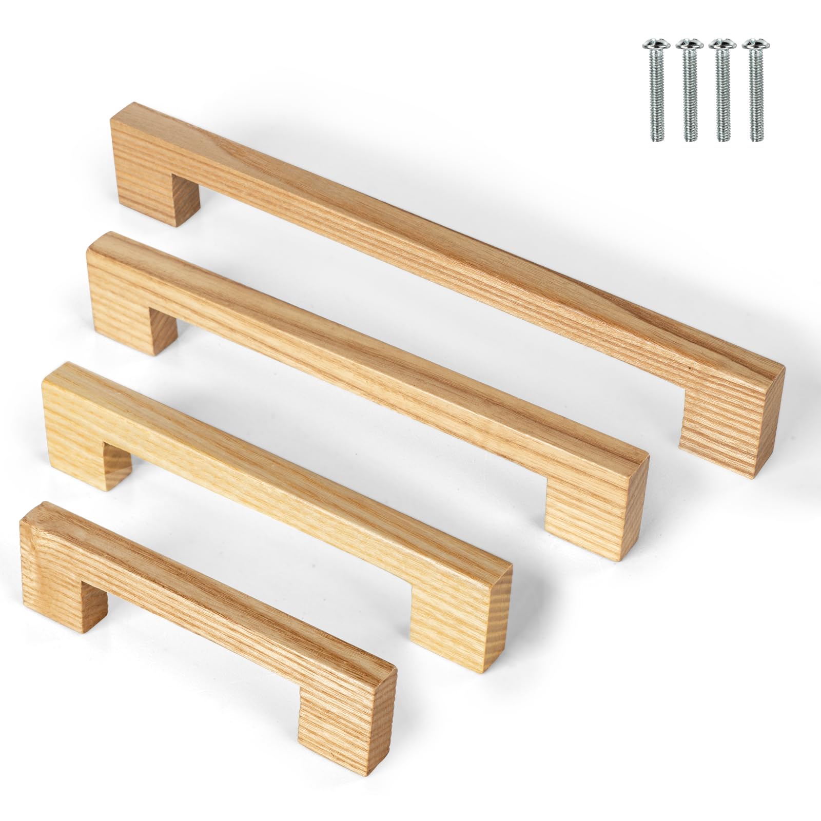 KOVNISE Wooden Handles for Cabinet Solid Handle Cabinet Pulls Solid Wood Pulls Beech Original Wood Color Simple Modern Style for Cabinet Cupboard Door Drawer Dresser Drawer (6, 160MM)