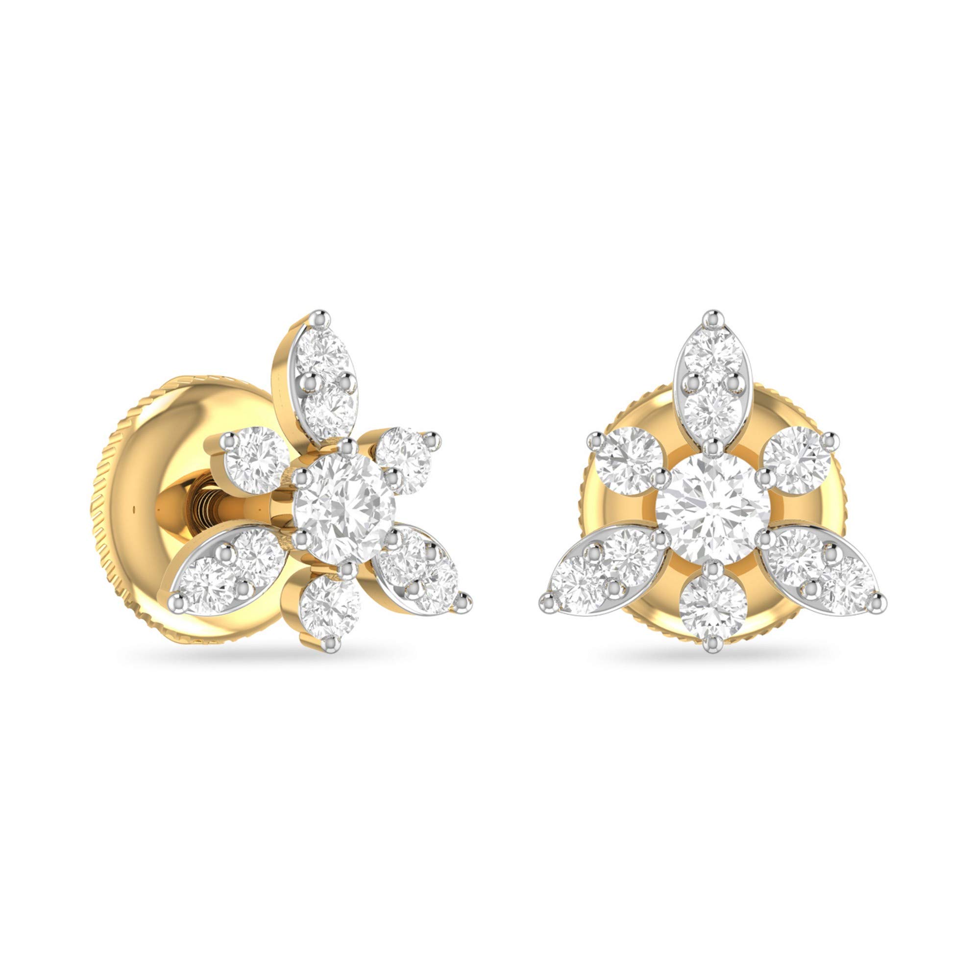 Yellow Gold and Diamond Stud Earrings for Women-image-33