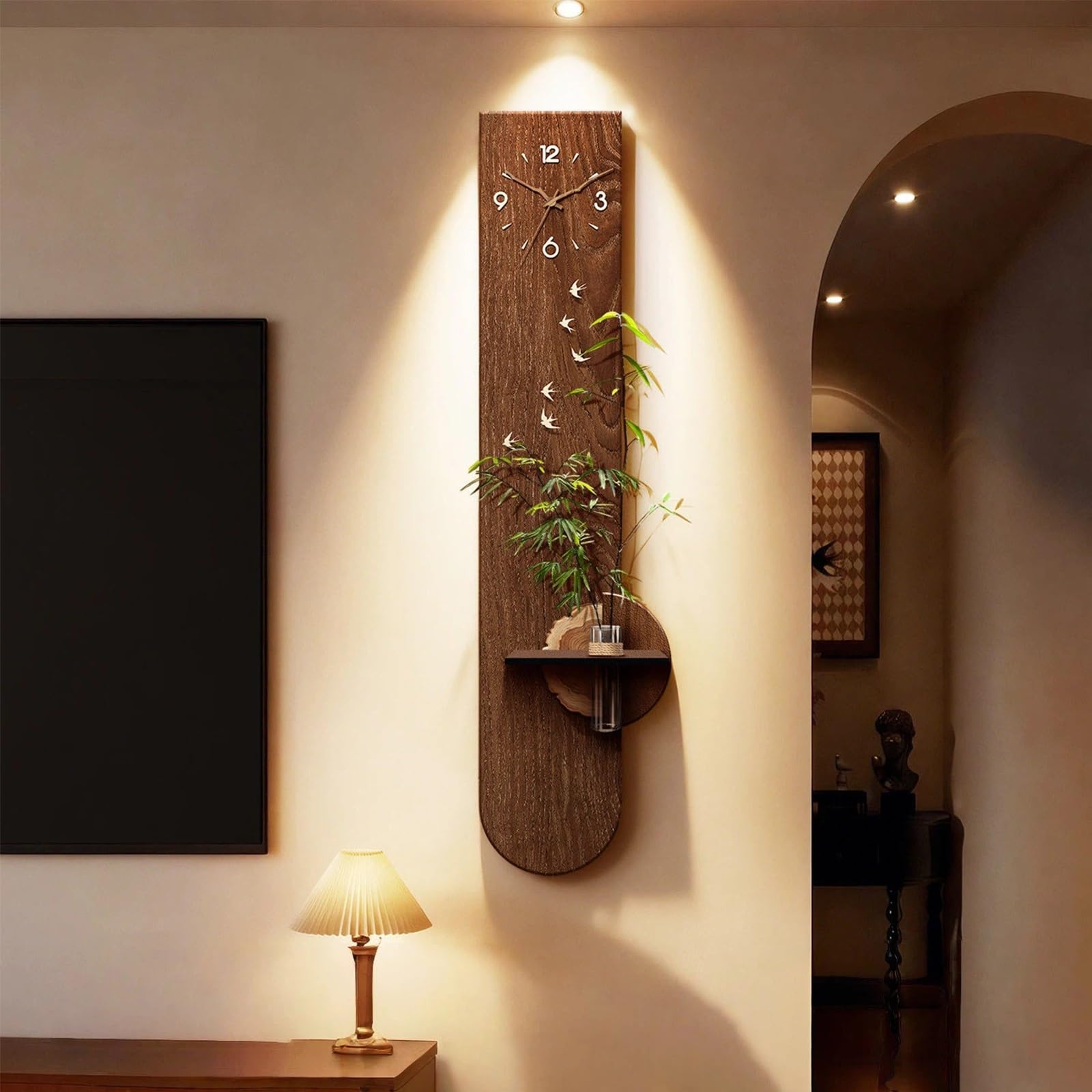 ITOSUI Sandstone Decorative Wall Clock,Art Wall Clocks with Glass Vase,Non-Ticking,Simple Wall Decoration,Battery Operated,for Living Room,Bedroom,Dining Room(Brown,12 * 47in)