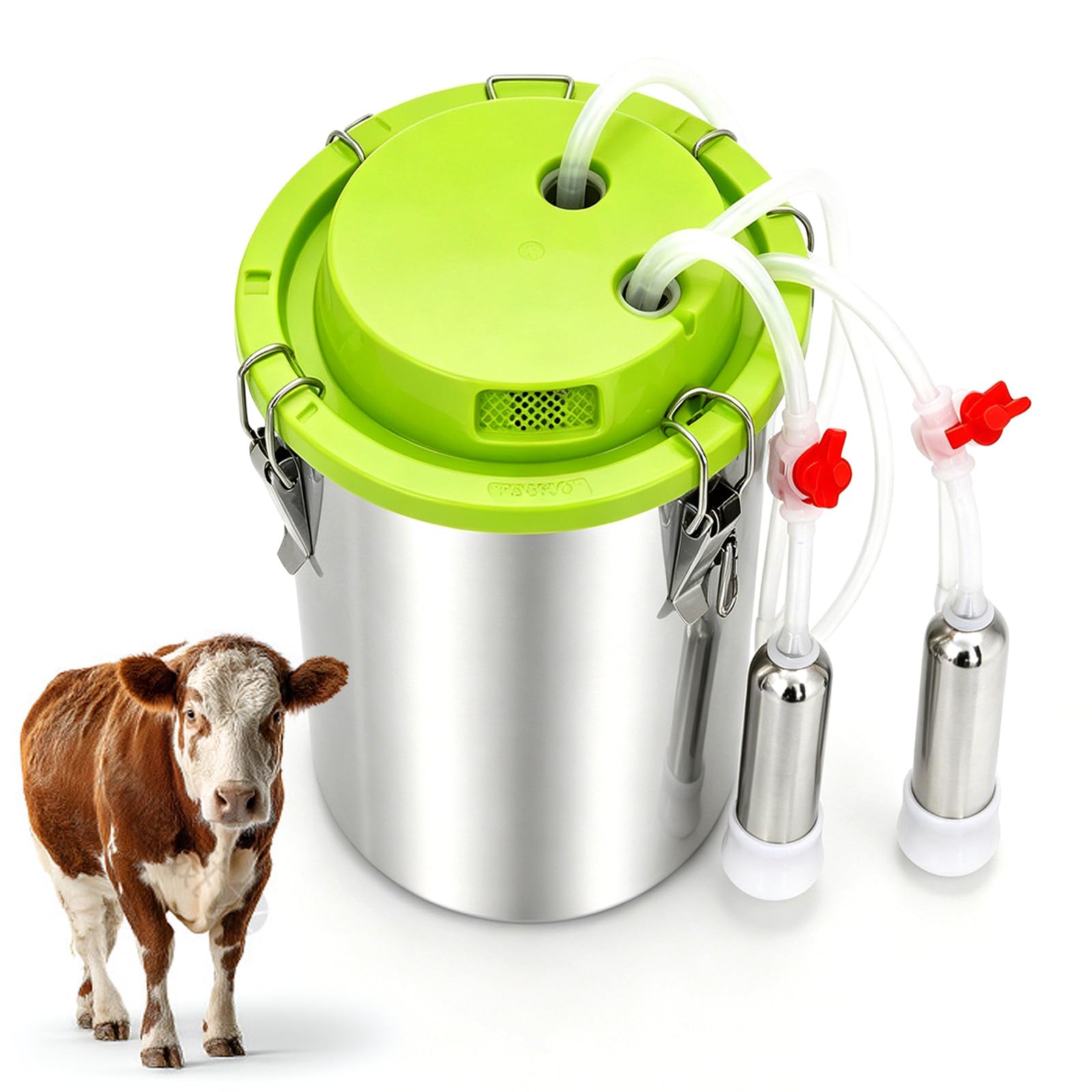 richigblosmum Portable Goat Milker Electric - Stainless Steel Bucket with Easy Clean Silicone Tubing, Integrated Pulsation Pump, Auto Stop Protection for Cows & Goats FarmUse Cow-16L