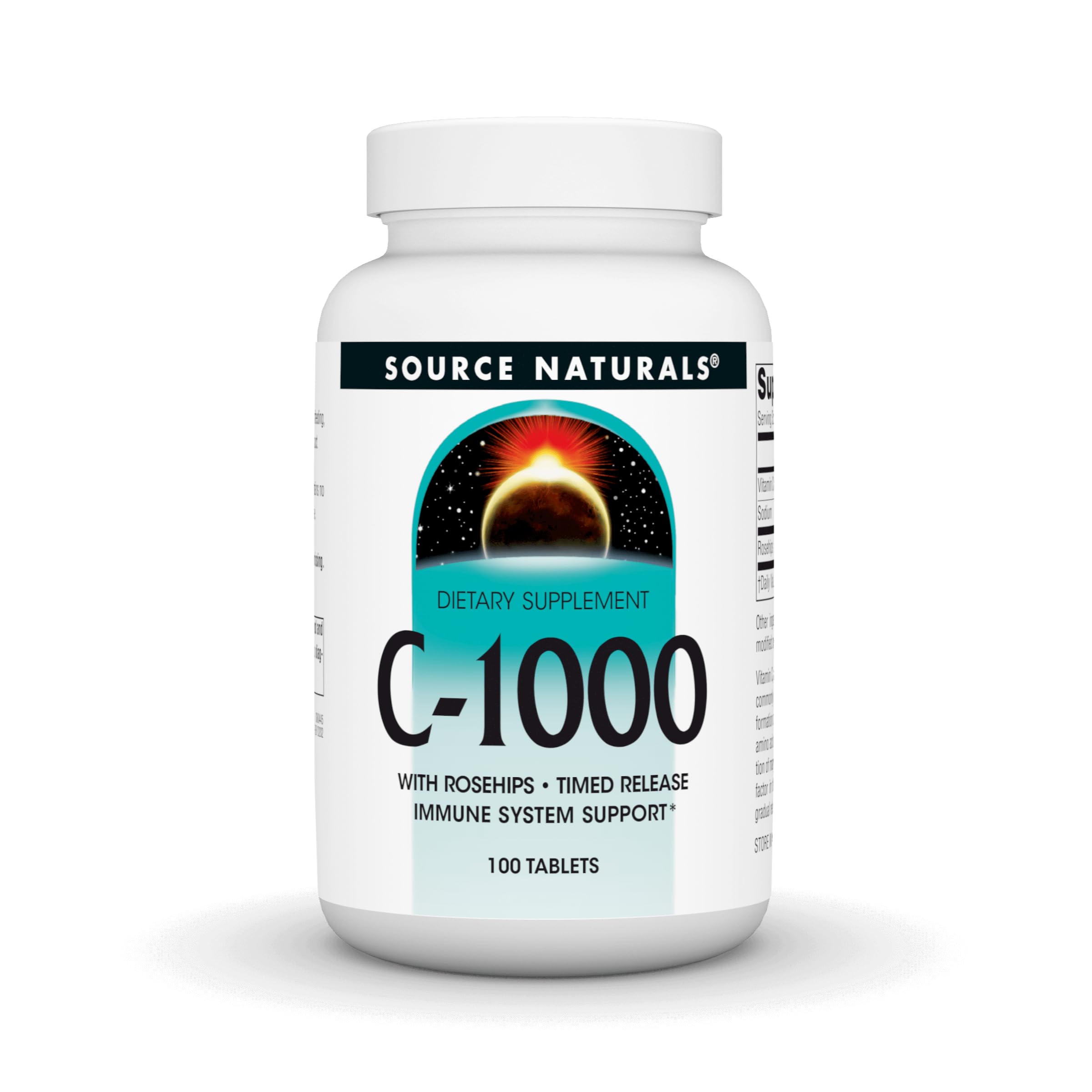 Source Naturals C-1000, with Rose HIPS 1000 mg for Immune System Support - 100 Time Release Tablets