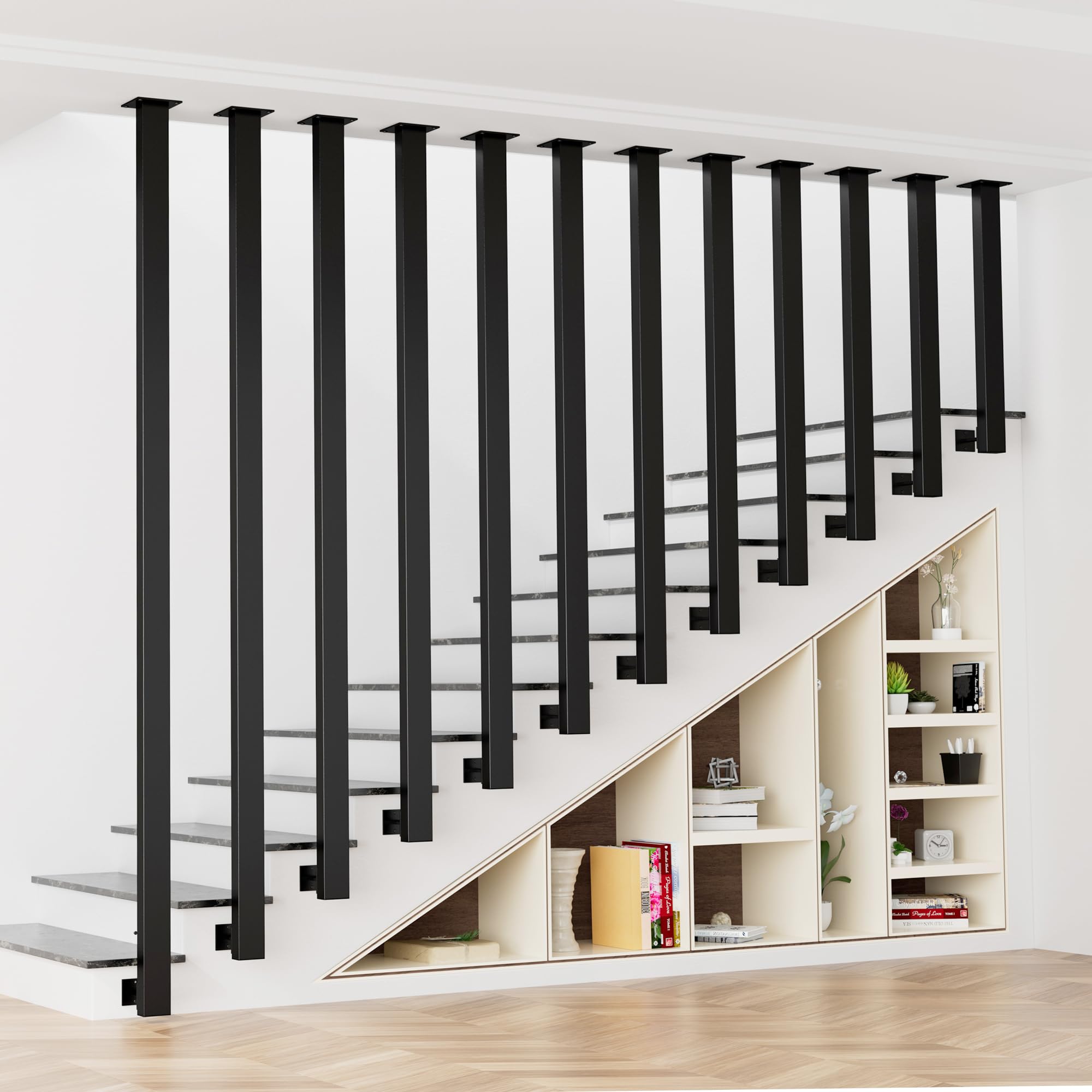 Treppengeländer Innen, Geländer Treppe Schwarz, Metall Handlauf Treppe L Form, Matt Geländerpfosten Handläufe für Treppen, Treppengeländer, Treppenhandlauf für Dachböden, Flure (120cm)