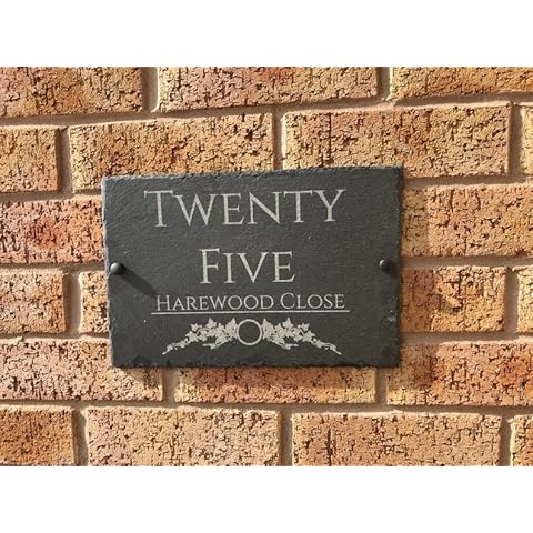 One of a kind design UK Personalised Slate House Sign, House Number Plaque, Address Number Plate, Engraved House Sign, Gate sign, 30x20mm, UV Stable, Weather Resistant, Slate Cover