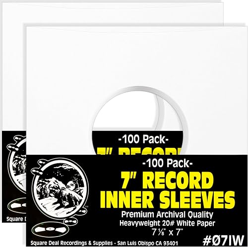 (200) Archival Quality Acid-Free Heavyweight Paper Inner Sleeves for 7" Vinyl Records #07IW