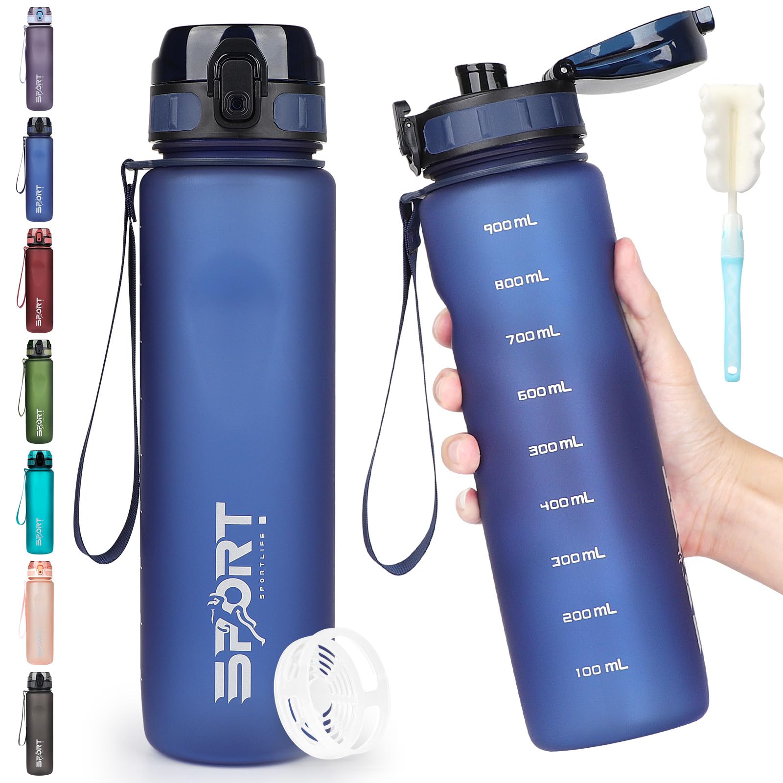 Gourde étanche Gym Gourde Sport 1 Litre CodiCile - Sans BPA - Bleu Marine - Parfaite Pour Gym, Bureau Et Voyage Bouteille Eau Sans Bpa