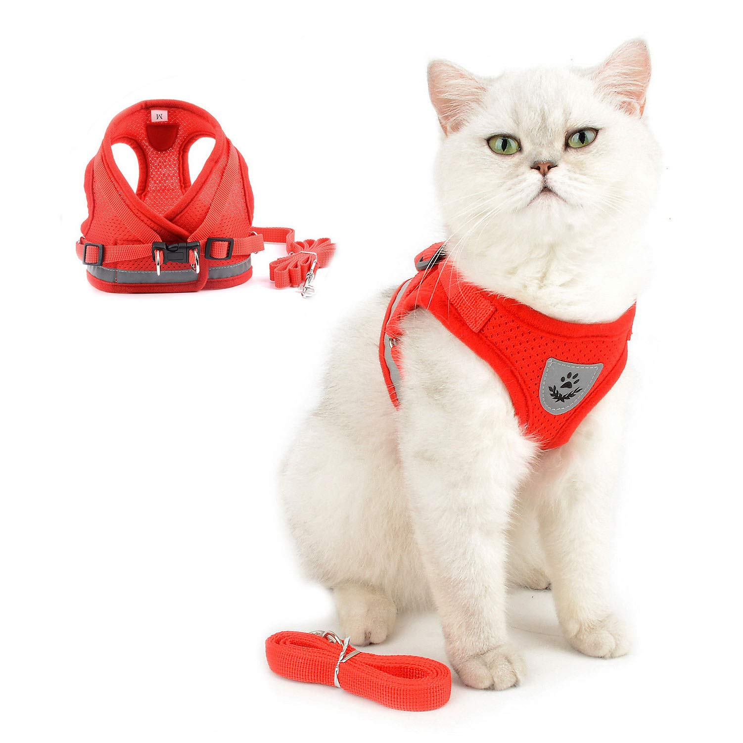 SELMAI Soft Mesh Harness for Cats Reflective No Pull No Choke Step-in Escape Proof Padded Vest for Puppy Small Dogs Boys Adjustable Leash Lead for Kitten Walking Chihuahua Yorkie Red L