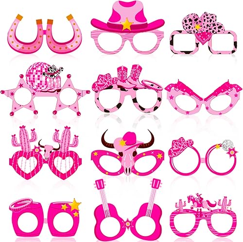 24 piezas de decoraciones de fiesta de vaquera occidental, gafas de papel del salvaje oeste, discoteca vaquera, accesorios para cabina de fotos,