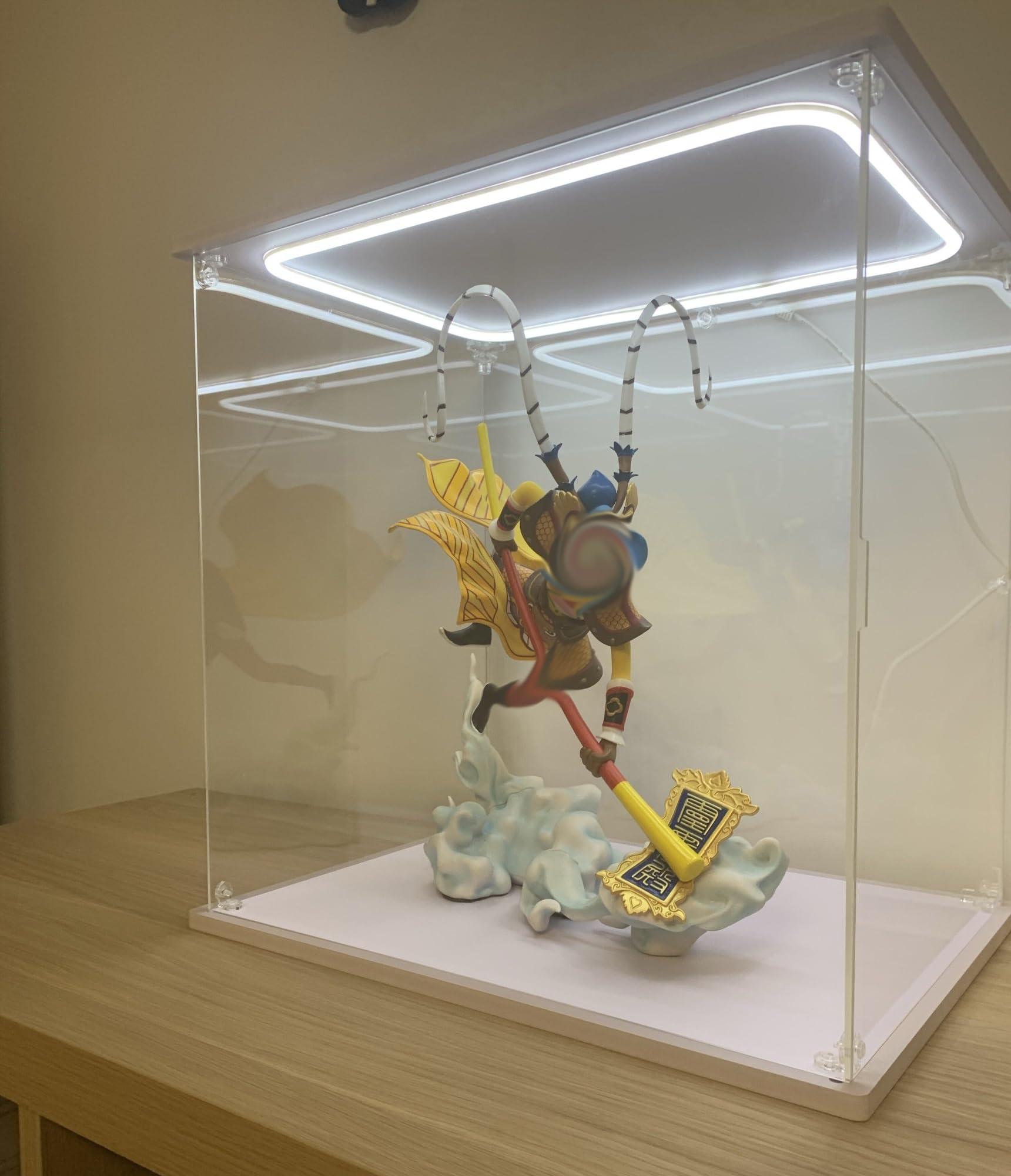White Light Up Acrylic Display Box, Removable Plastic Storage Shelf Boxes 12 16 20 24 Inch, Dustproof Organizing Box for Trophies/ Figures/ Models(25x25x25cm(10x10x10 inch))