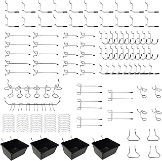 BELLO YON 143pcs Pegboard Hooks, Pegboard Accessories Organizer Kit, 1/8 and 1/4 inch Pegboard Hooks Assortment, Peg Locks, Peg Board Bins, for Organizing Various Tools