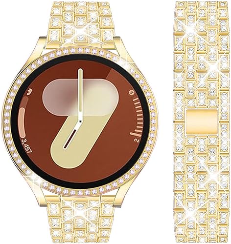 Vista 236 de Correas compatibles con Samsung Galaxy Watch FE / 5/4 de 1.575 pulgadas, correa de metal con diamantes de imitación brillantes de 0.787 pulgadas