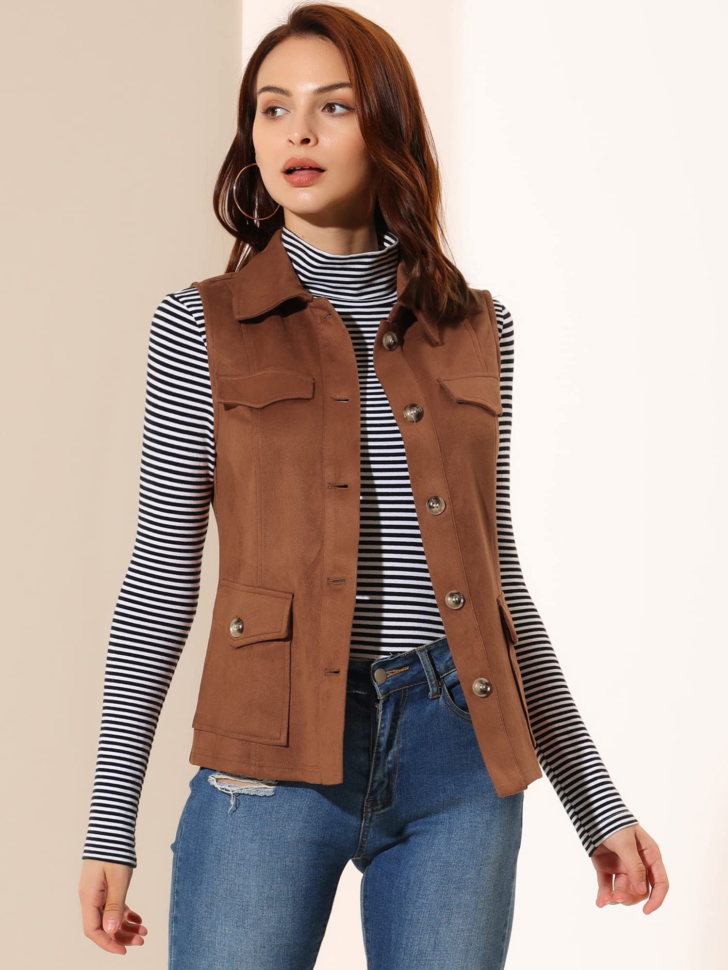 Allegra K Sleeveless Faux Suede Jacket Faux Suede Coat Femme