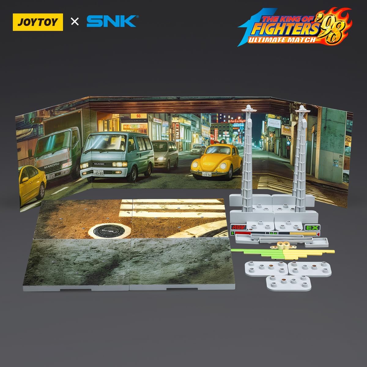 JOYTOY 1/18 Action Figures - SNK KOF '98UM Stage Base Japan Street - Highly Posable Collectible Model Ages 15+