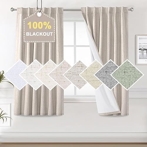 H.VERSAILTEX Cortinas de lino sintético 100 % opacas para dormitorio, 84 pulgadas de largo, con aislamiento térmico y aspecto de lino, con pestaña disponible en Yaxa Peru