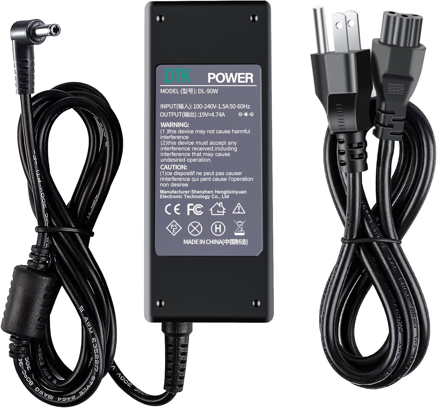 Dtk 19V 4.74A 90W for Asus Toshiba Ac Adapter Laptop Computer Charger Notebook PC Power Cord Supply Source Plug Connector Tip: 5.5 x 2.5mm (Do Not Work with USB C or Square Tip Connectors Size)
