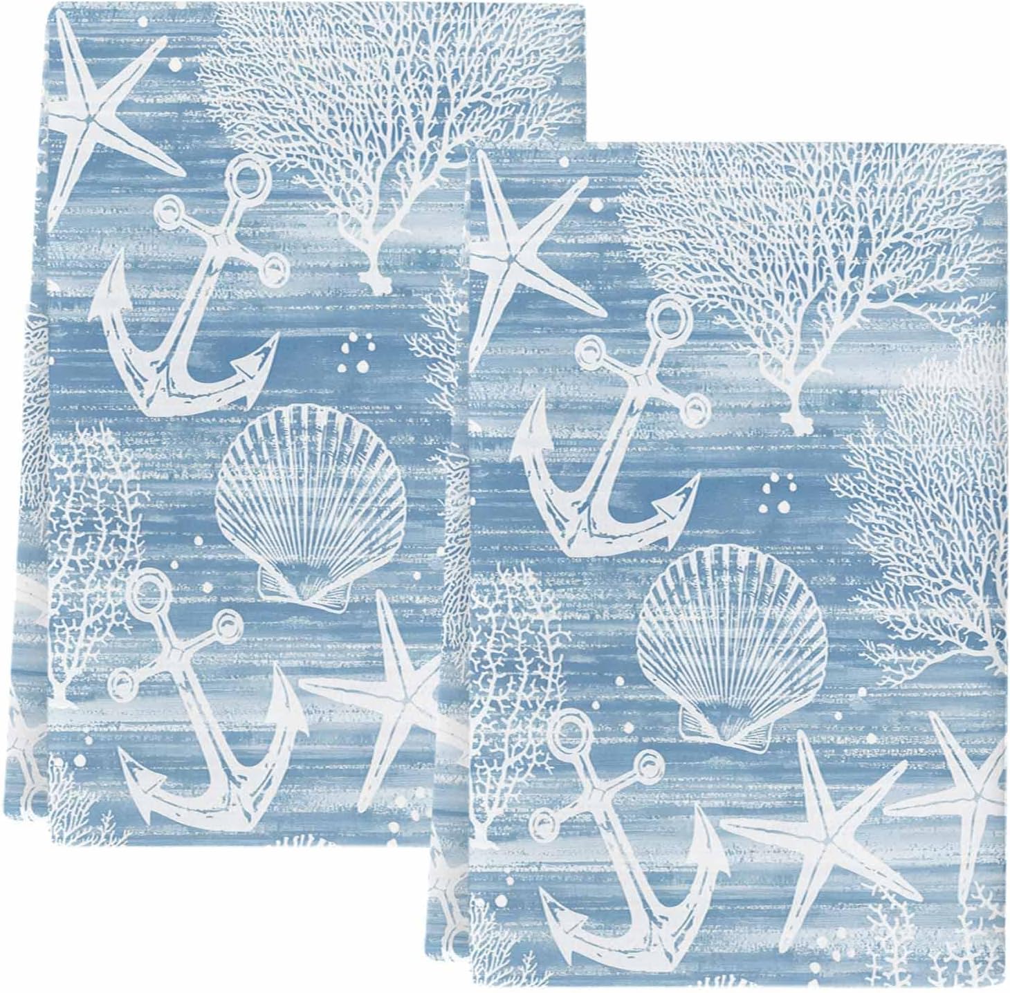 Coastal Coral Anchor Kitchen Towels Set of 2, Absorbent Starfish Dish Towels for Kitchen, Blue Summer Ocean Vintage Microfiber Hand Towel, Quick Drying Tea Towel for Cleaning Decorative Dishcloths image 2