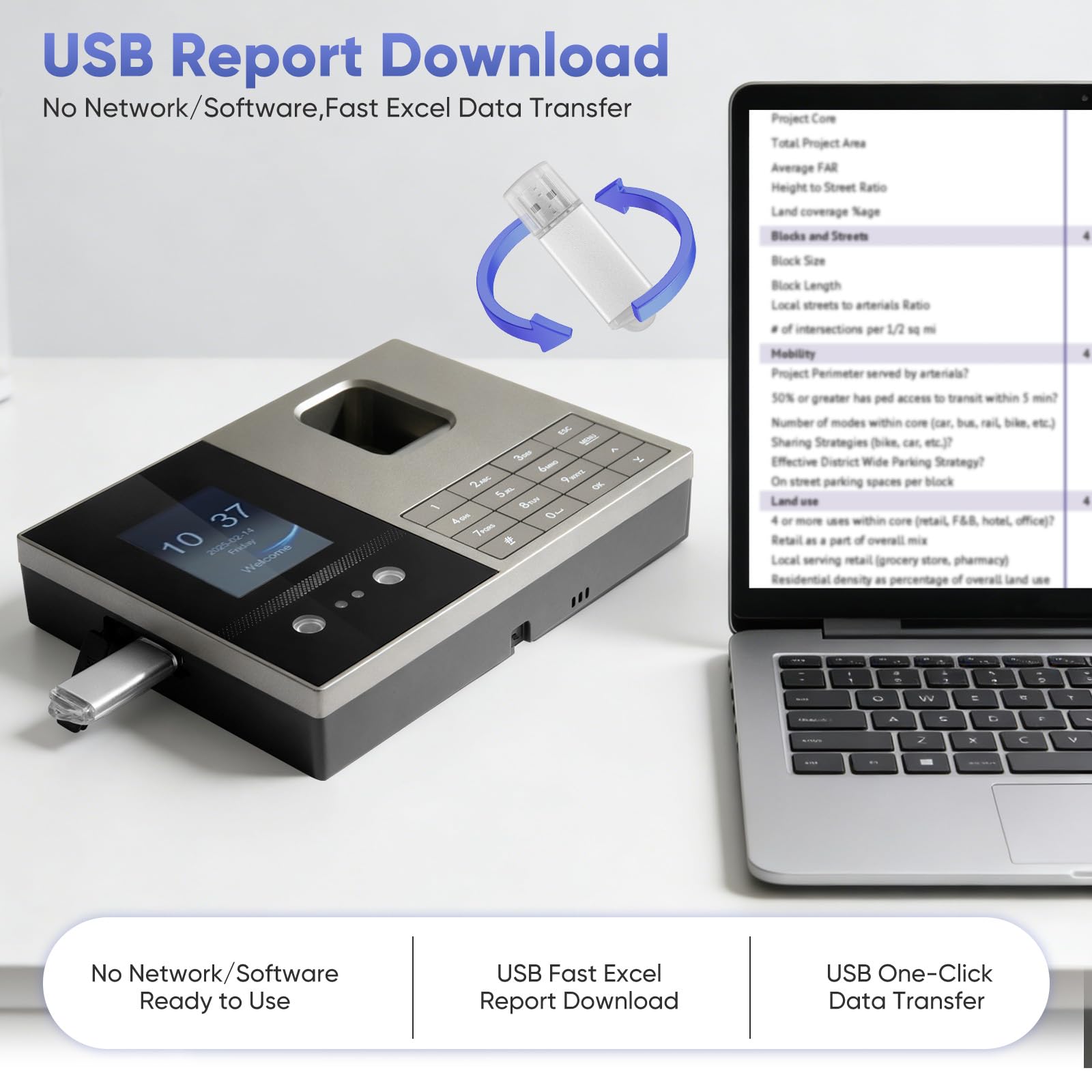 5-in-1 Zeiterfassung für Kleinbetriebe mit Gesicht & Finger, Stempeluhr Zeiterfassung, Arbeitszeiterfassung für Kleinbetriebe mit USB-Export, als Tischgerät oder Wandmontage nutzbar