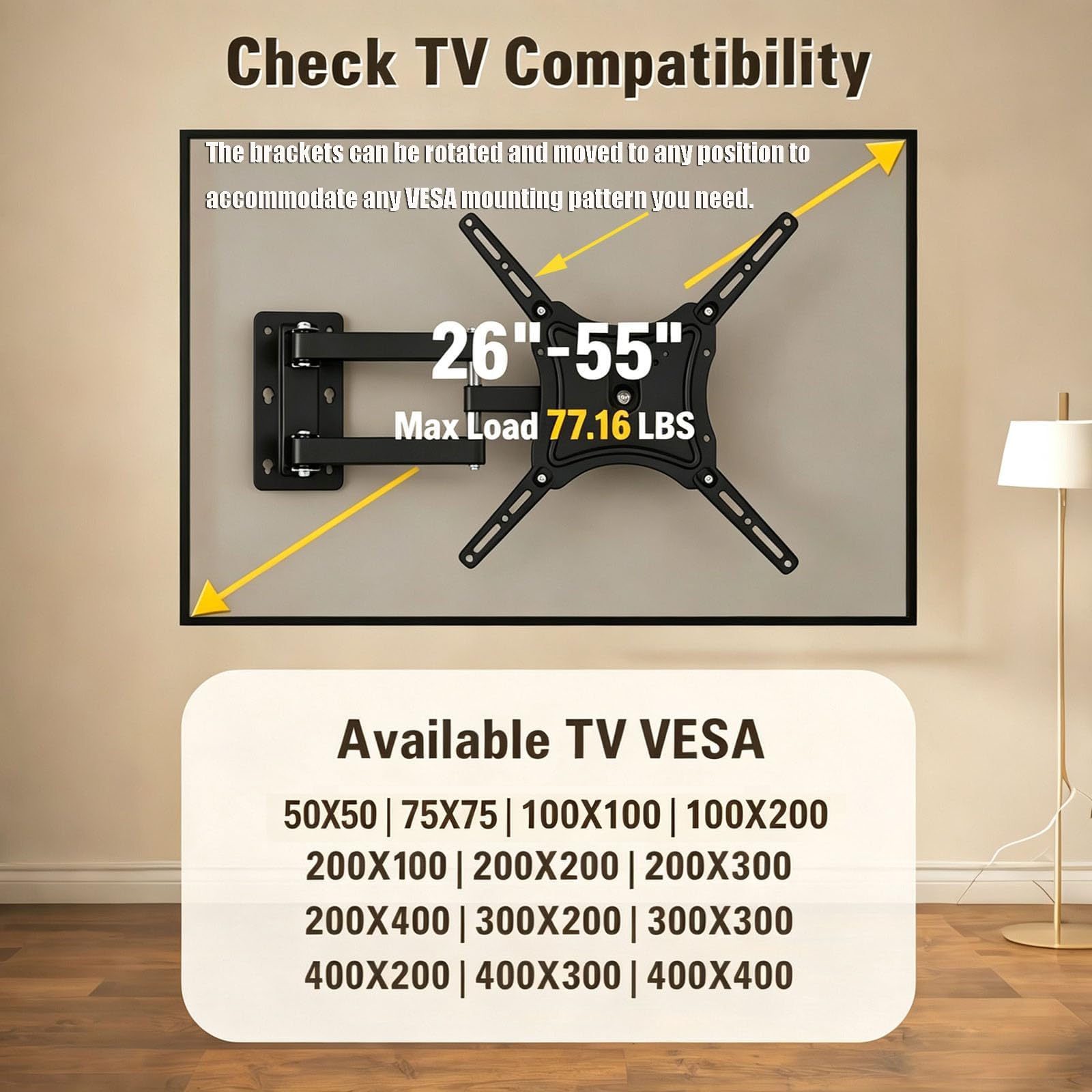 Supporto da Parete Orientabile per TV da 26 a 55 Pollici, Max 40 kg