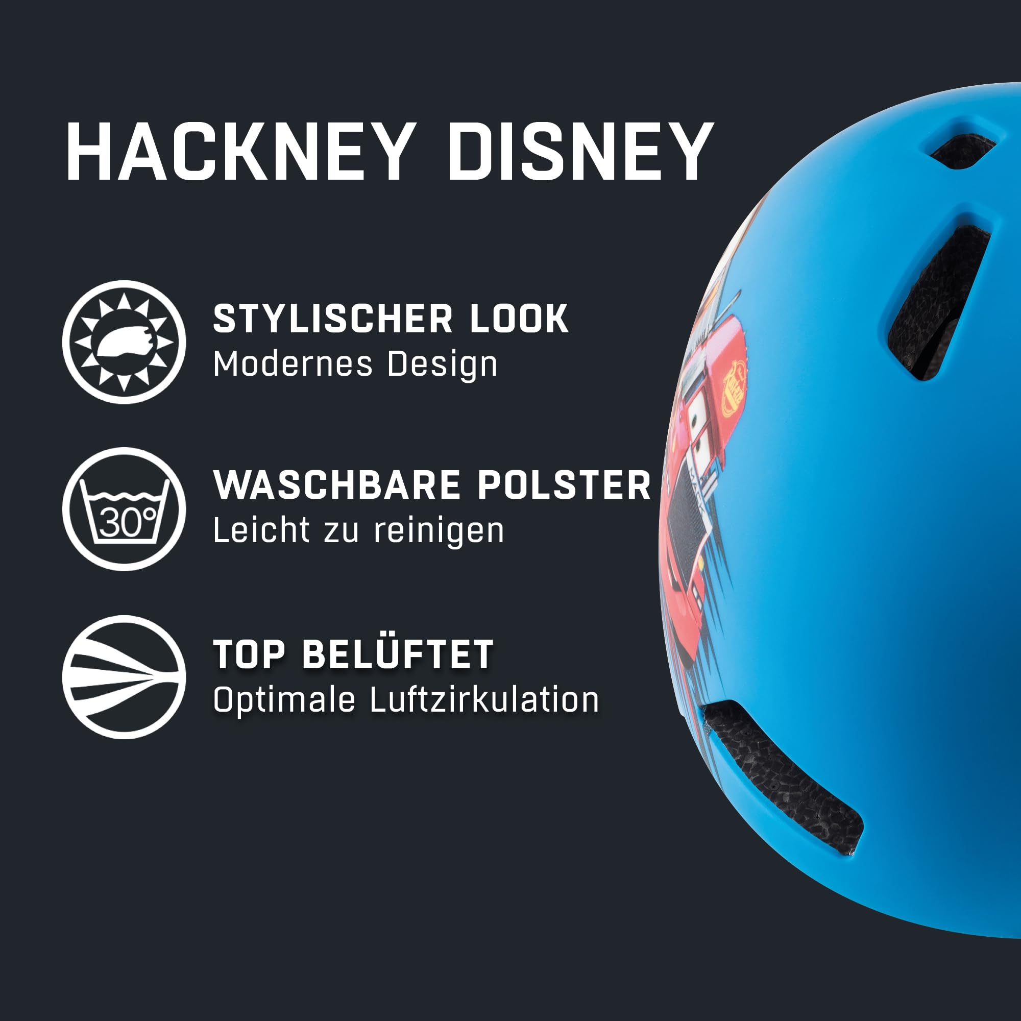 ALPINA HACKNEY DISNEY – lekki, odporny na pęknięcia i optymalnie klimatyzowany kask rowerowy Disney, z możliwością doposażenia LED, dla dzieci, samochodów, 51-56 cm