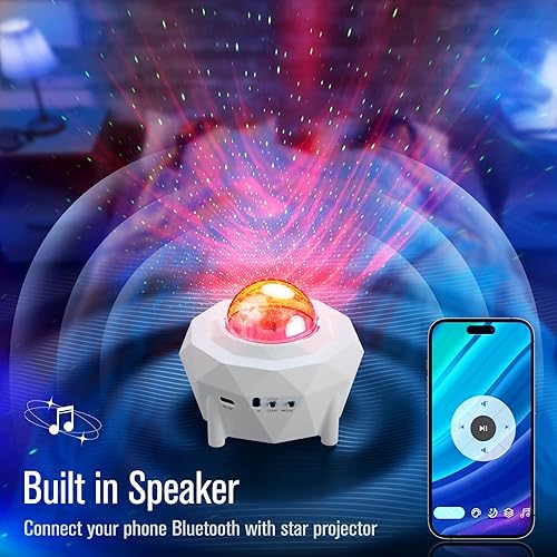 Miniatura 3 de Proyector de estrellas, proyector ZonQoonz Galaxy con control remoto de aplicación, altavoz de música Bluetooth, proyector Aurora de ondas
