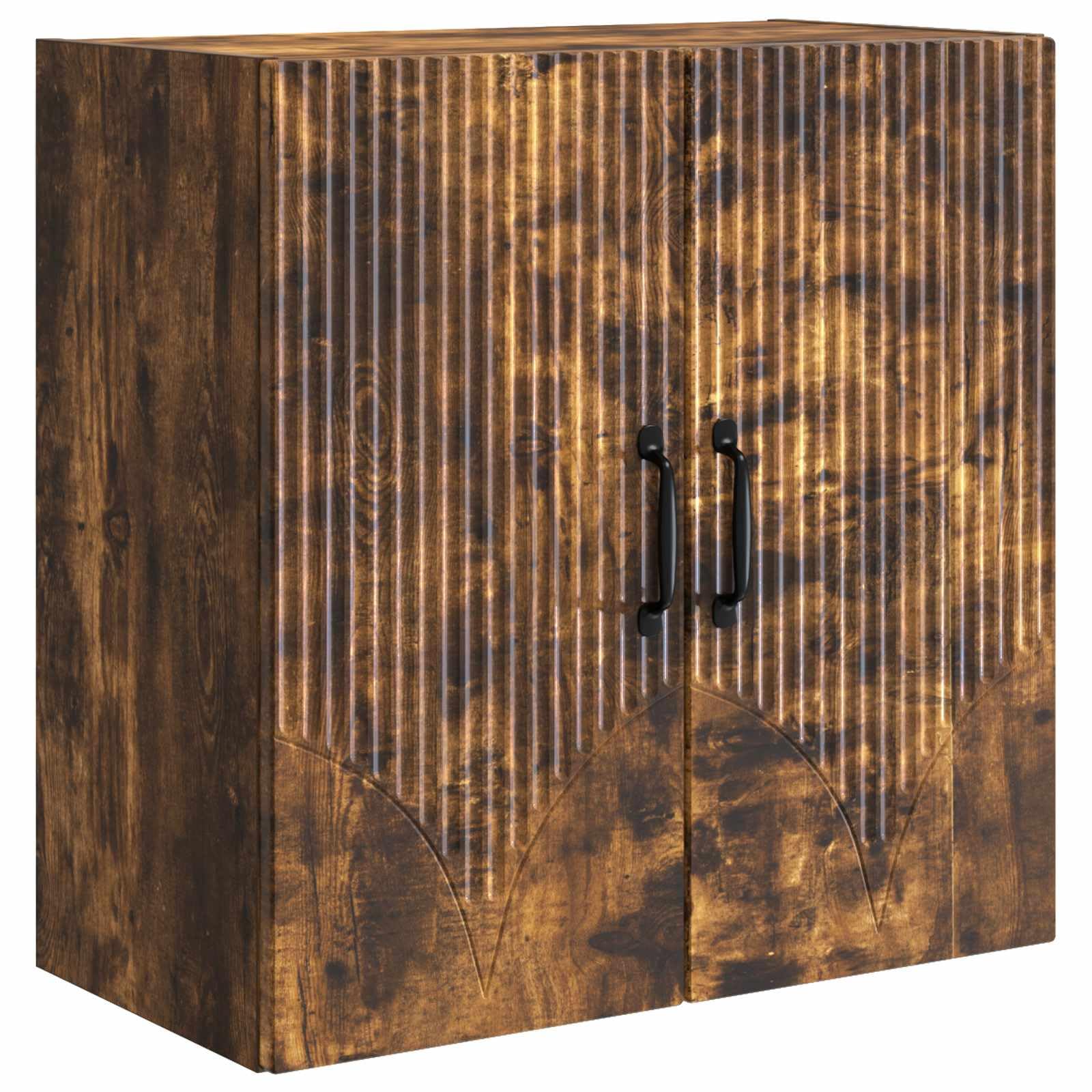Armoire murale chêne fumé de rangement avec porte bois meuble suspendu